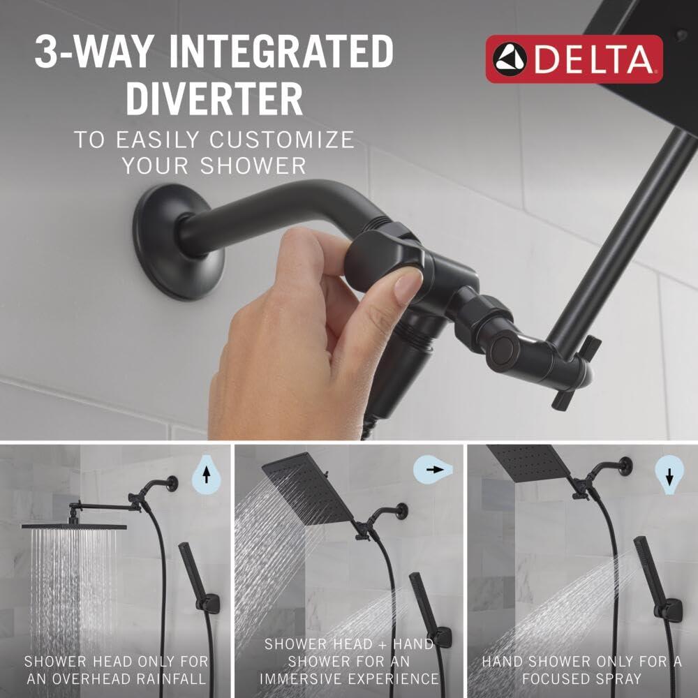 Delta 75527 Universal Showering 1.75 GPM Single Function Modern Rain Shower Head and Hand Shower Combo with Adjustable Extension Arm and Touch-Clean Nozzles - Matte Black - Image 4