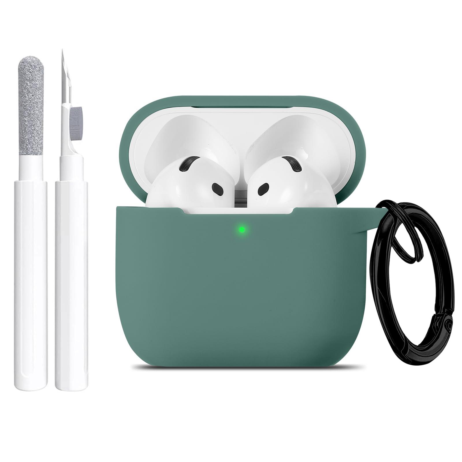 Maxjoy for Apple Airpods 4th Generation Case Cover(2024), Silicone Case with Cleaner Kit & Keychain Compatible with Airpods 4 case for Women,Men-Pine Forest Green
