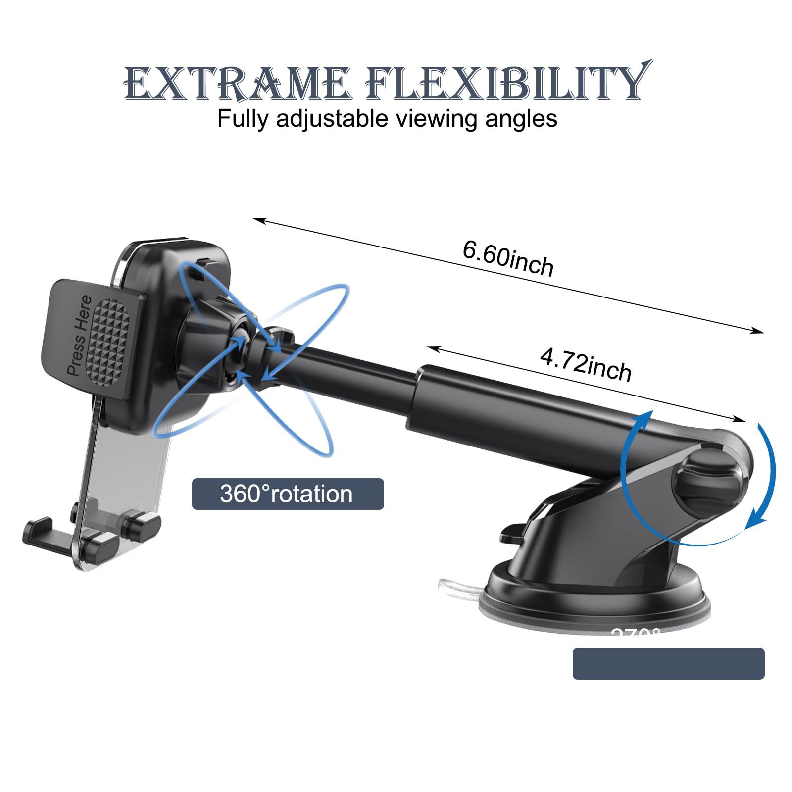 Sinytuto 1 PC Car Mobile Phone Holder, Windshield Dashboard Suction Cup Navigation Bracket, Anti-Shake Stabilizing Stand for iPhone Smartphones, Universal for Automotive Interior Accessories (Black) - Image 3