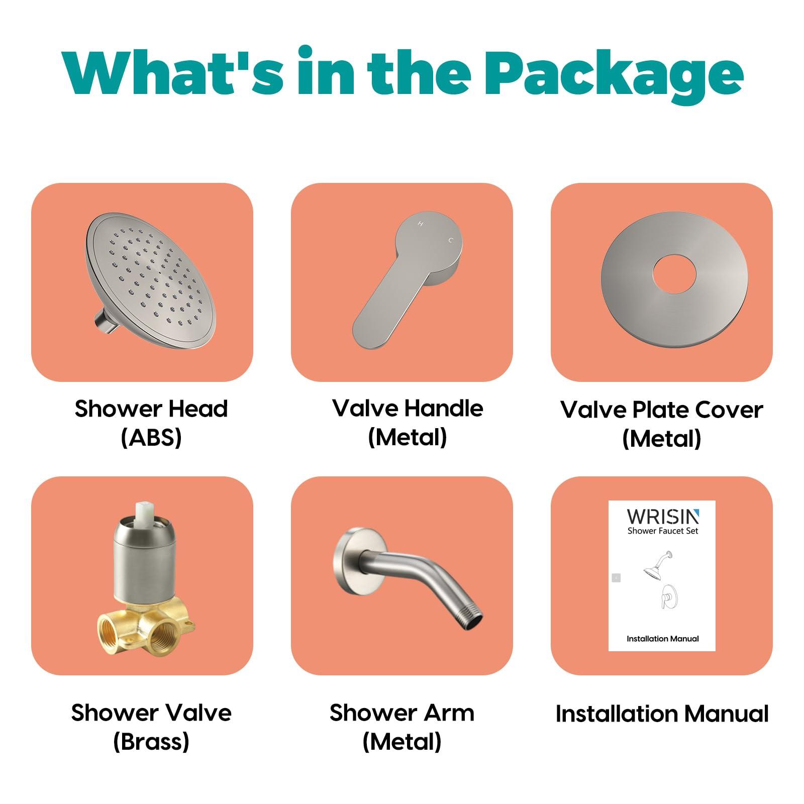WRISIN Shower Faucet Set Brushed Nickel, Shower Valve Kit with 6 Inch Showerhead - Image 7