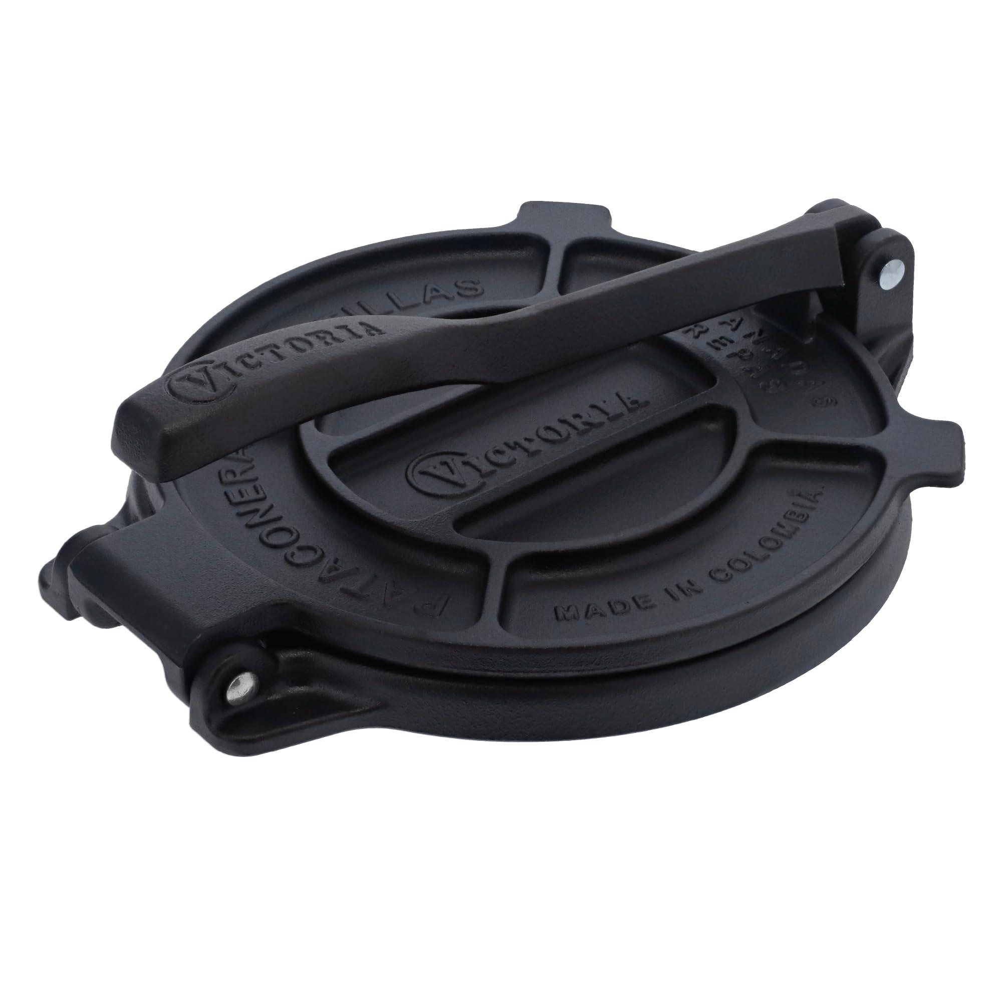 Victoria 8 Inches Cast Iron Tortilla Press, Roti Maker and Tortilladora, Pataconera Seasoned with Flaxseed Oil, Made in Colombia