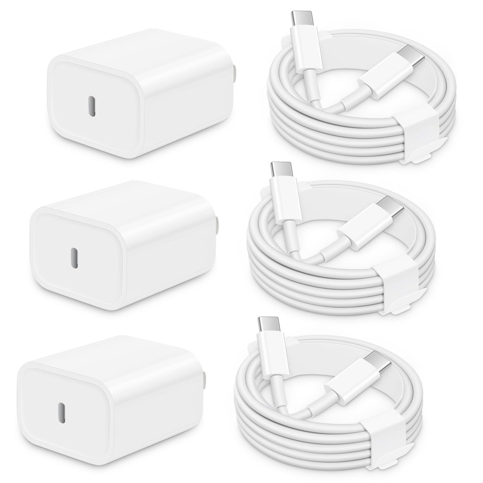 3 Pack iPhone 16 15 Charger Fast Charging, 20W USB C Charger Block with 6FT Type C to C Cables Compatible with i Phone 16/16 Plus/16 Pro Max/15/15 Plus/15 Pro Max, i Pad Pro 12.9"/11"