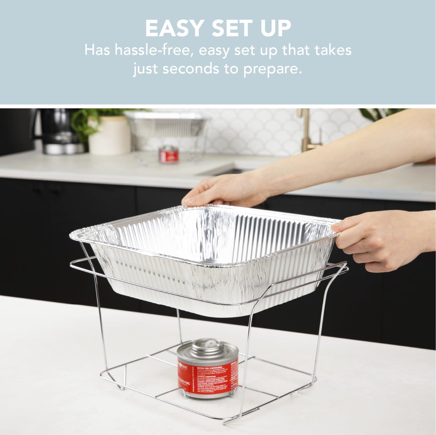 Alpha Living 6 Pack - Disposable Chafing Dish Buffet Set, Welded Body Food Warmers for Parties, Fuel Cans Complete Set, Half Size Pans, Warming Trays - Image 5