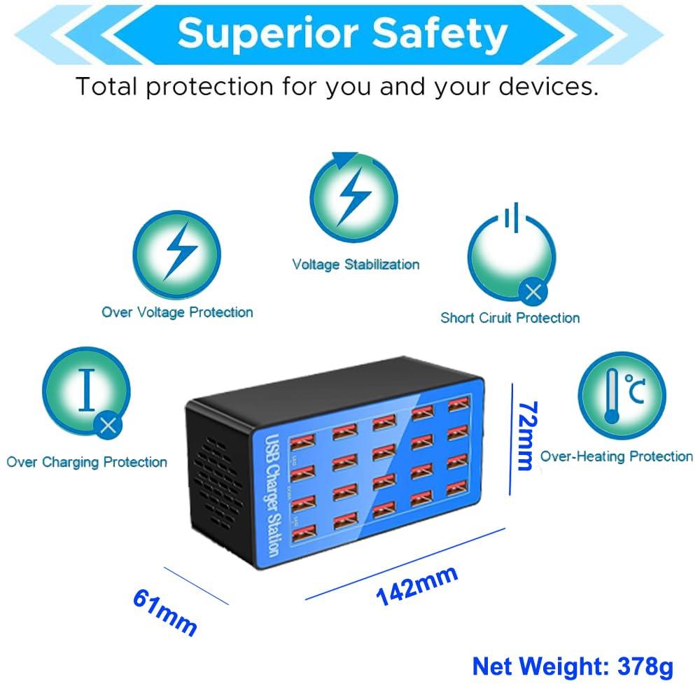 MaxLax USB Charging Station, 20-Port 100W/20A Multi-USB Charger Station for Smartphones, Tablets, and Other Devices - Image 3