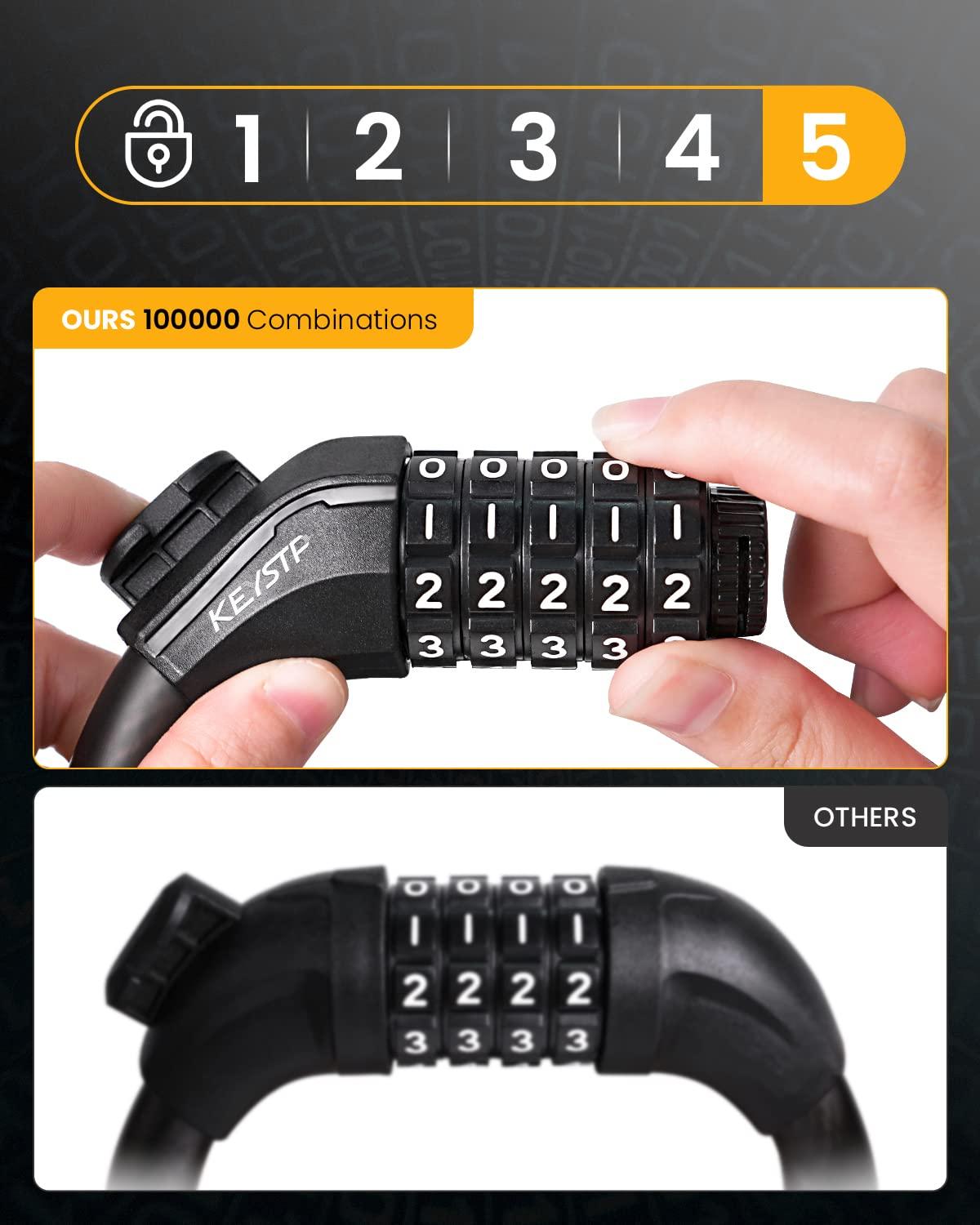 KEYSTP Bike Lock Cable with Combination,High Security 5-Digit Resettable Combination Bicycle Lock Anti-Theft, with Mounting Bracket for Bikes and Scooters - Image 2