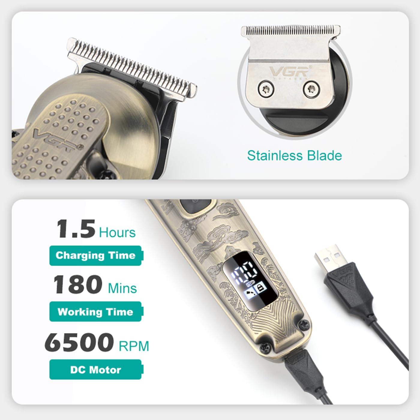 VGR 095 Beard Trimmer for Men, 7 in 1 Waterproof Cordless Hair Clippers and Trimmers Set, Electric Razor Shavers T-Blade Hair Trimmer Grooming Kit for Nose Body Ear Face Mustache, V-103 - Image 5