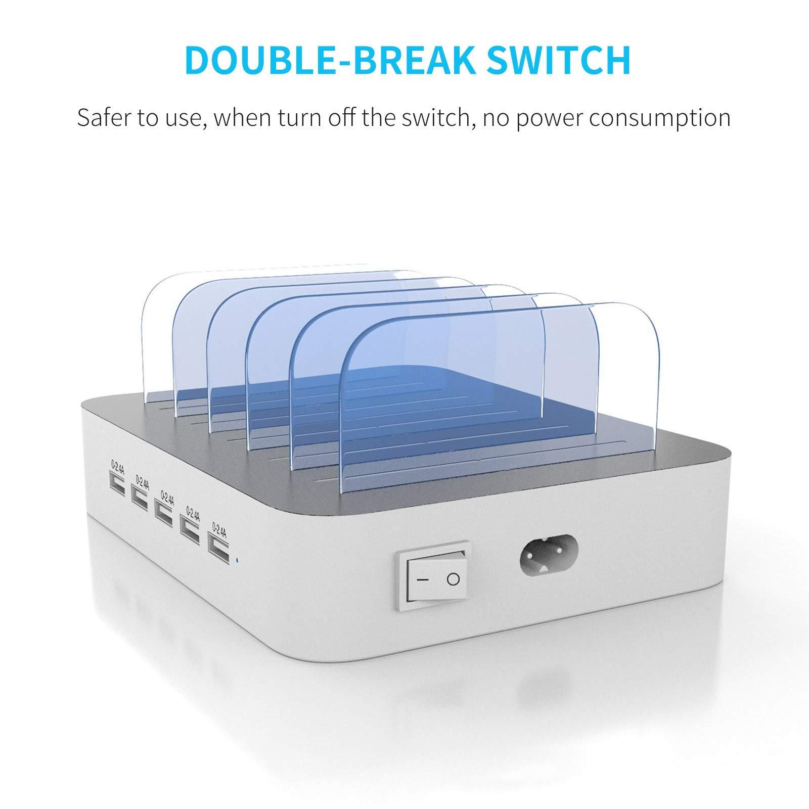 MSTJRY Charging Station for Multiple Devices : 5 Port Multi USB-A Charger Stations Multi-Device Organizer Charging Dock Designed for iPhone iPad Cell Phone Tablets (7 Short Cables Included) - Image 3