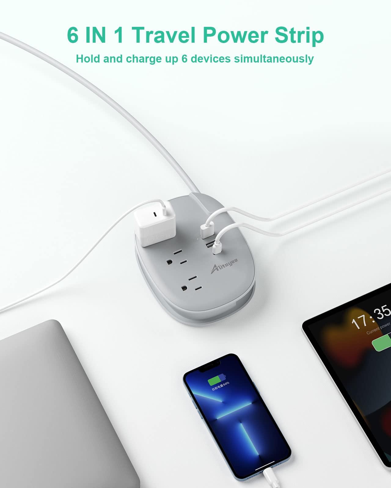 Alitayee USB C Portable Travel Power Strip with 3 Outlets 3 USB Ports Fast Charge, USB Extendable Outlet Extender with Flat Plug and 3ft Wrapped Around Extension Cord for Cruise Travel Home Office - Image 3