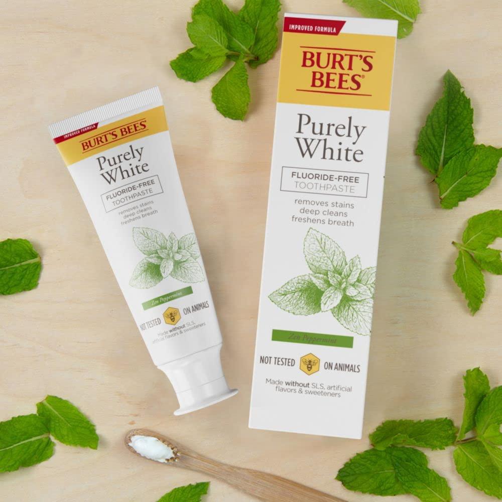 Burt's Bees Toothpaste, Natural Flavor, Fluoride-Free, Purely White, Zen Peppermint, 4.7 oz, Pack of 3 - Image 5