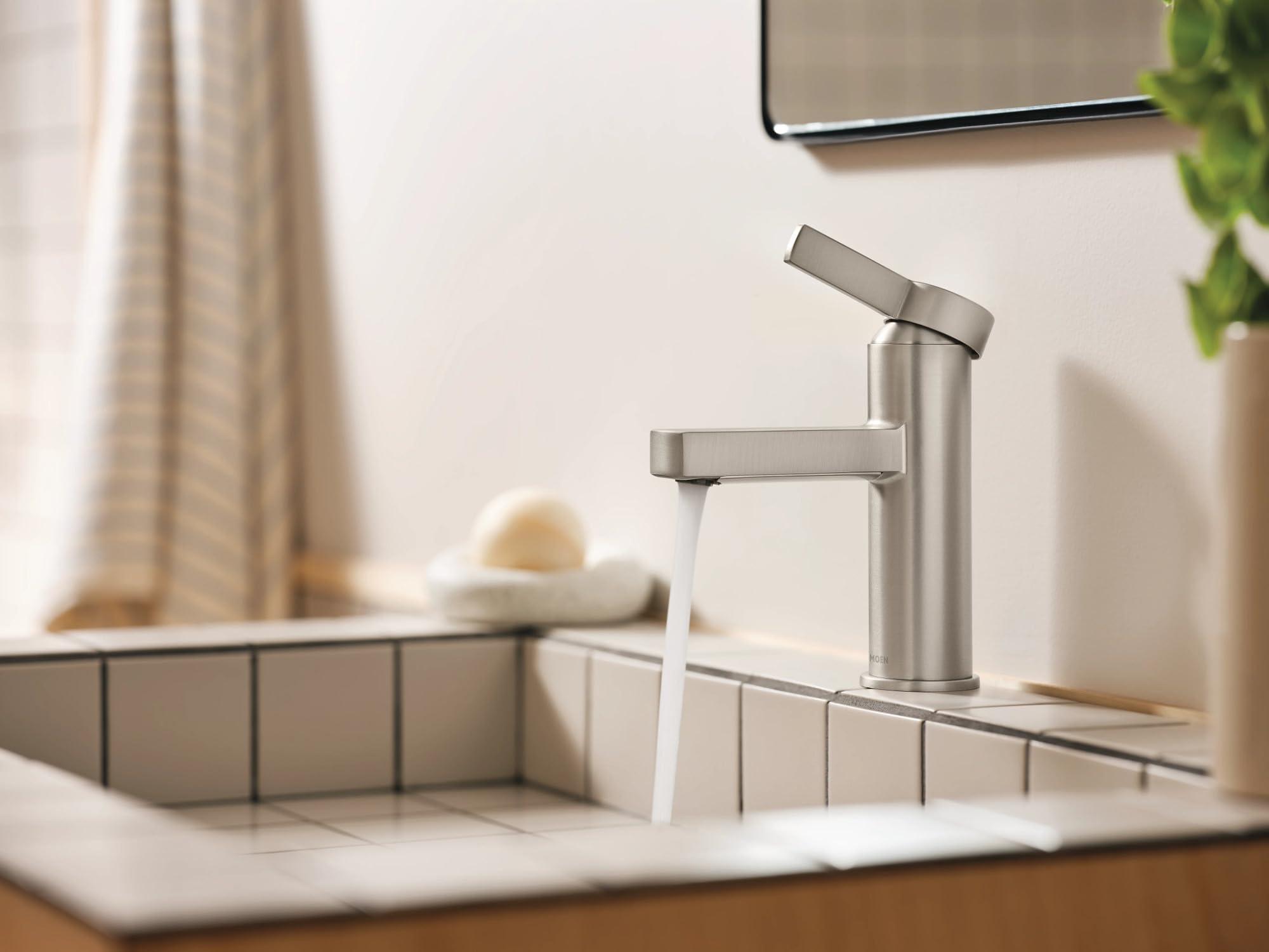 Moen Beric Spot Resist Nickel Modern One-Handle Single Hole Bathroom Faucet with Drain Assembly and Optional Deckplate for Your Bath Sink, 84774SRN - Image 6