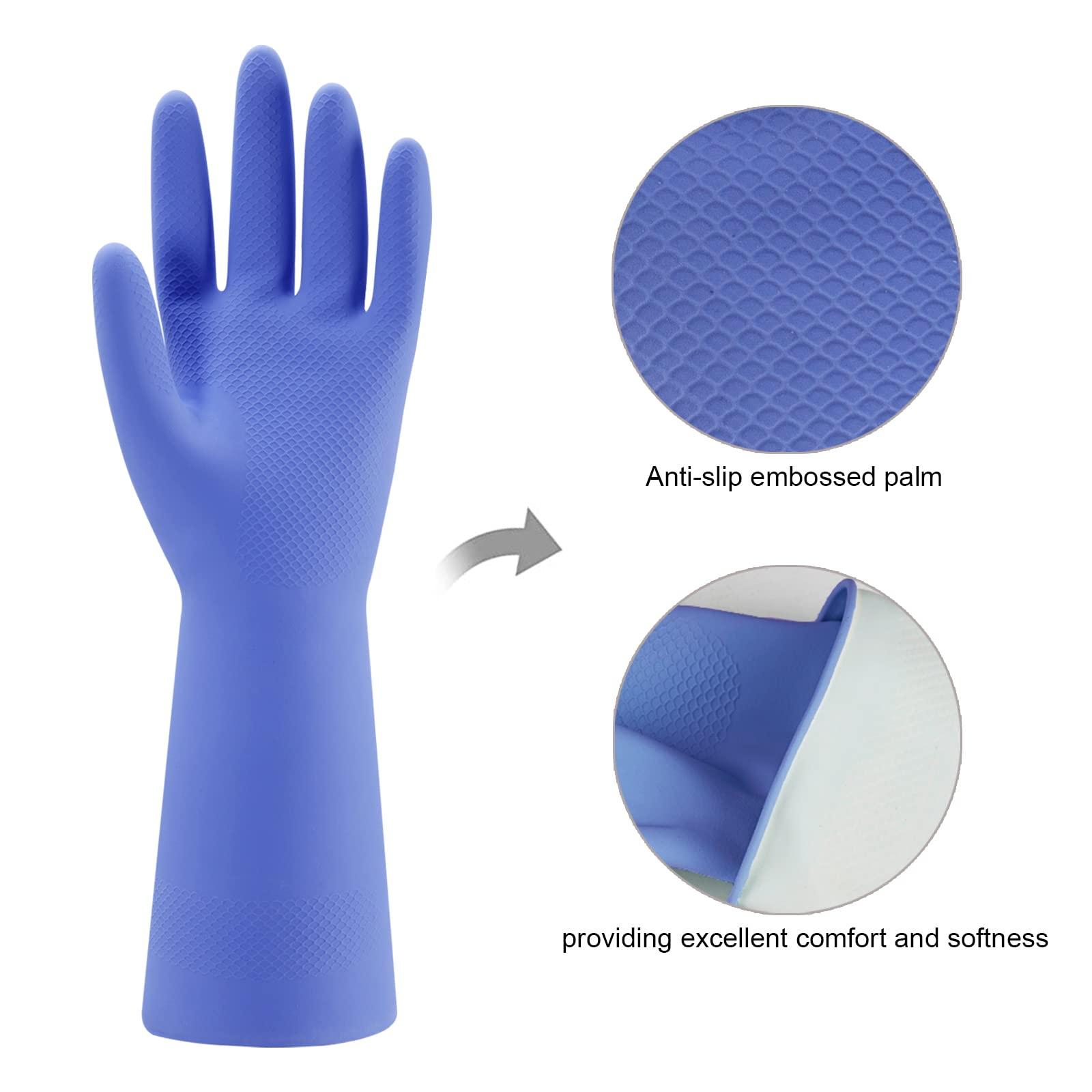 Rubber Kitchen Dishwashing Gloves - 4 Pairs Colorful Reusable Household Cleaning Gloves for Washing Dishes and Cleaning Tasks, Flexible Long-lasting and Non-Slip (Medium, Blue+Pink+Yellow+Red) - Image 2