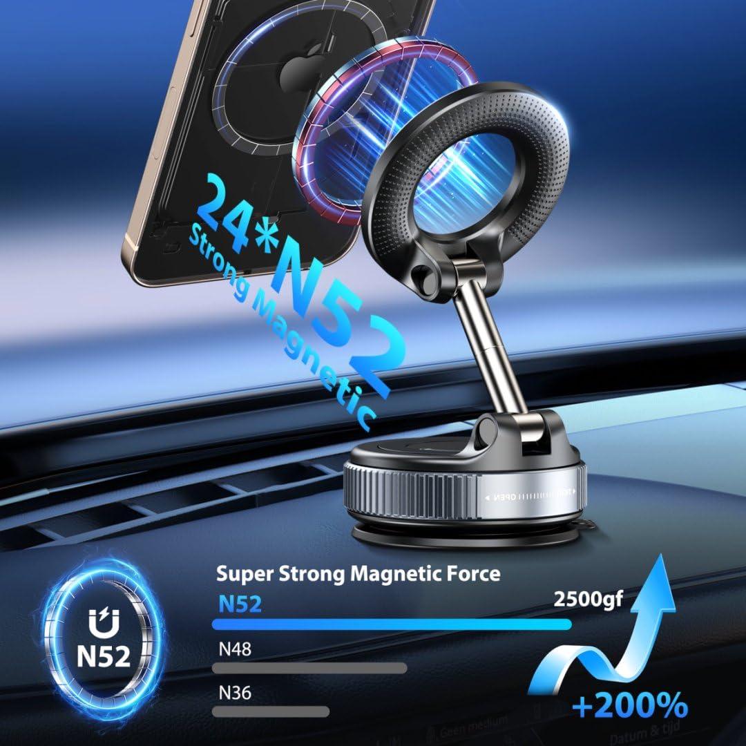 CreaDream Car Phone Mount for Magsafe, Ultra Strong Vacuum Magnetic Suction Cup Cell Phone Holder with 360° Rotation, Foldable Phone Holders for Your Car, Car Accessories for All Smartphones（Black） - Image 3