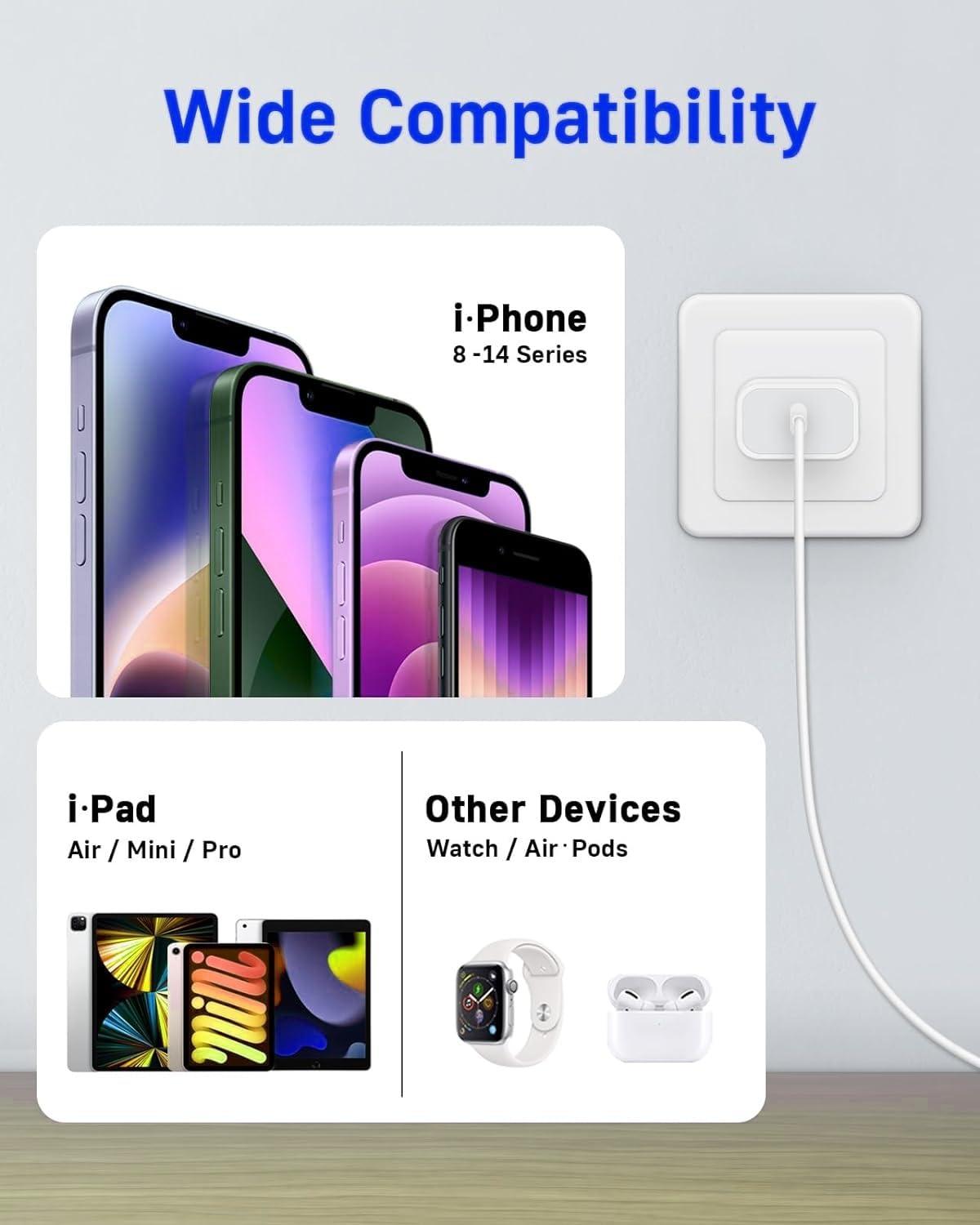 USB C Charger Block 20W,3-Pack PD Type C Wall Fast Charger Adapter with 3 Pack 6FT Long USB-C to Lightning Cable Compatible with i.Phone 14 13 12 11 XS XR X 8 i.Pad AirPods - Image 3
