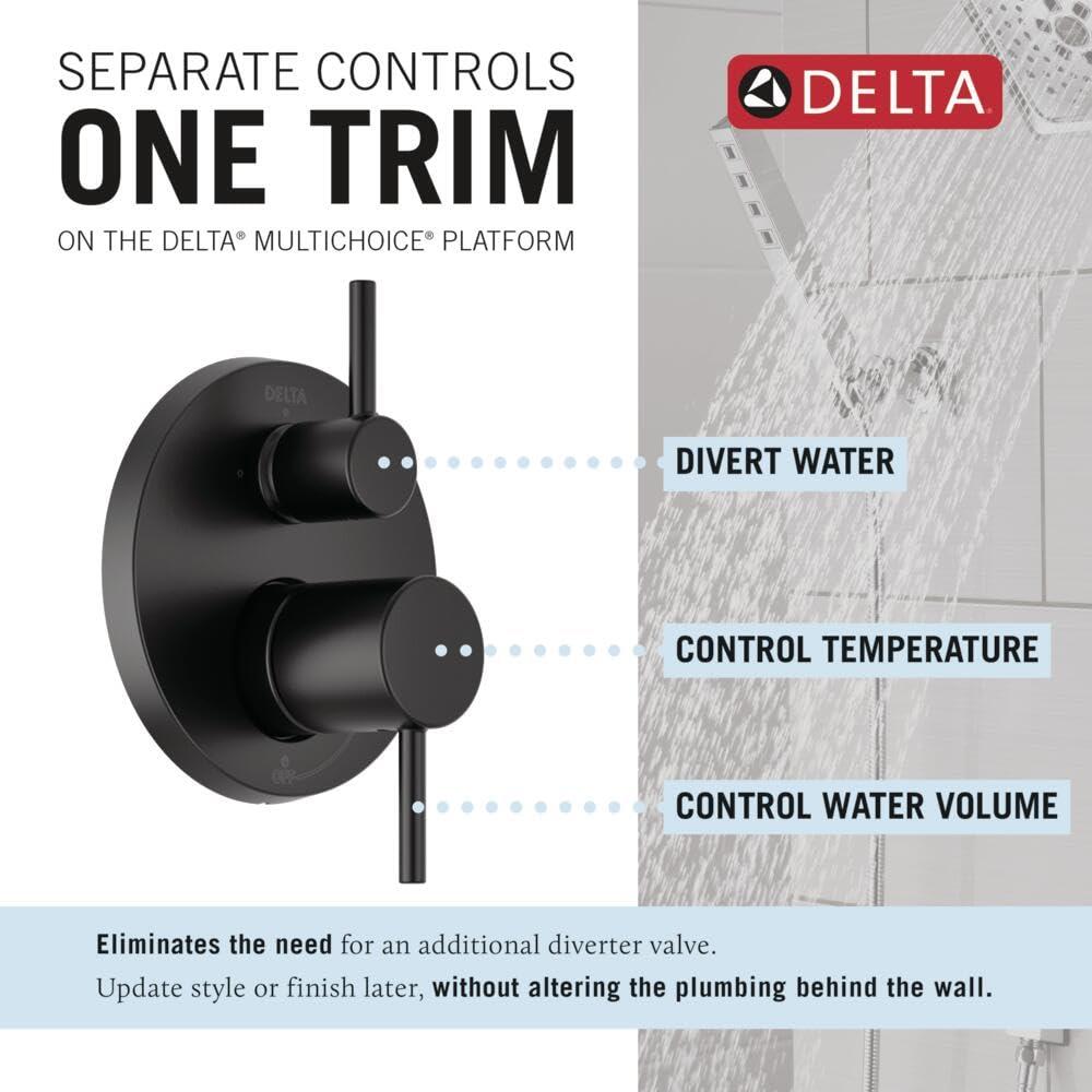 Delta Faucet Modern Raincan 2-Setting Shower Round System Including Rain Shower Head and Handheld Spray Black, Rainfall Shower System Brushed Black, Shower Valve Trim Kit, Matte Black 342702-BL - Image 4
