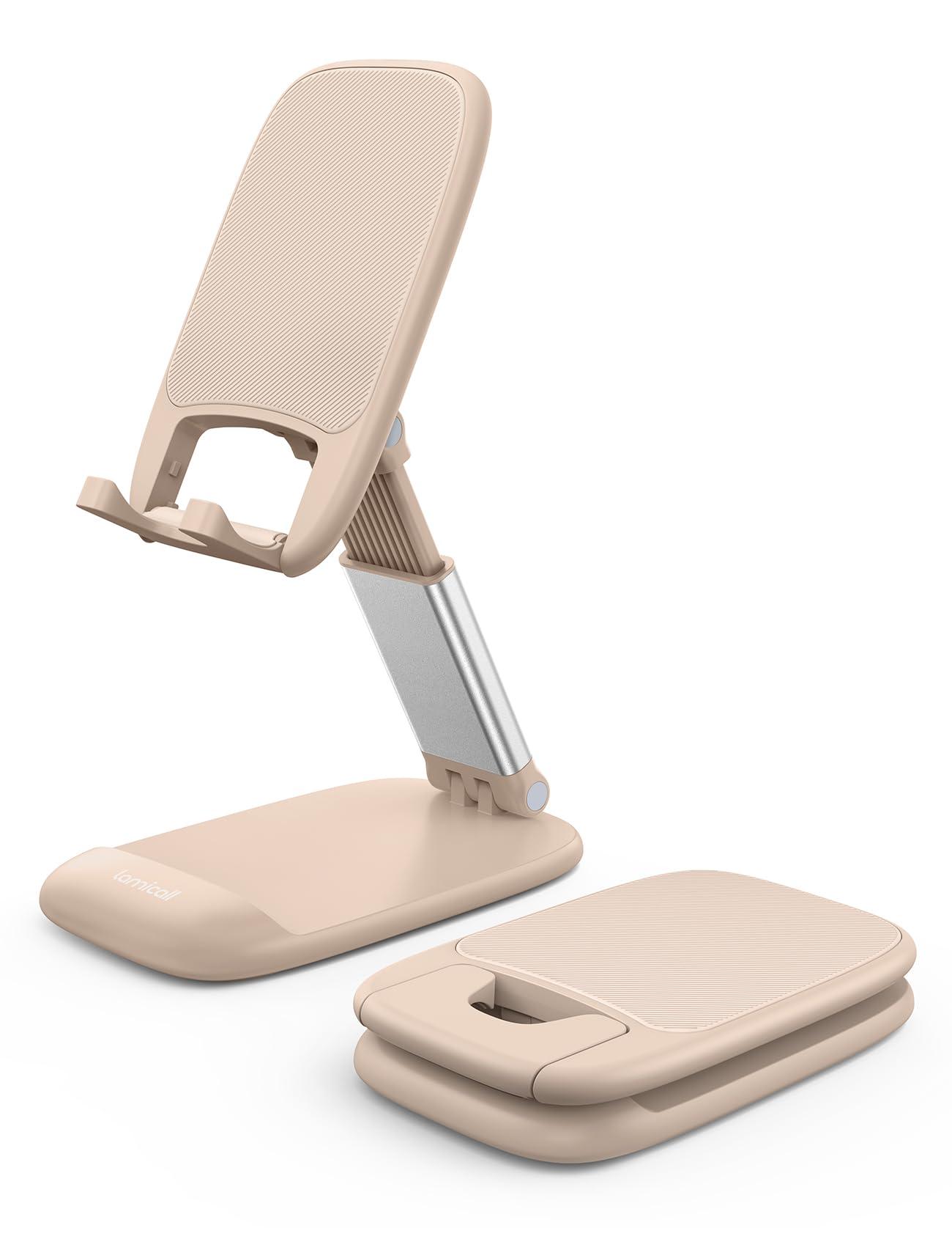 Lamicall Khaki Phone Stand for Desk - Cell Phone Holder Khaki Desk Accessories Desktop Office Must Have Compatible with iPhone, 4-8'' Smartphone