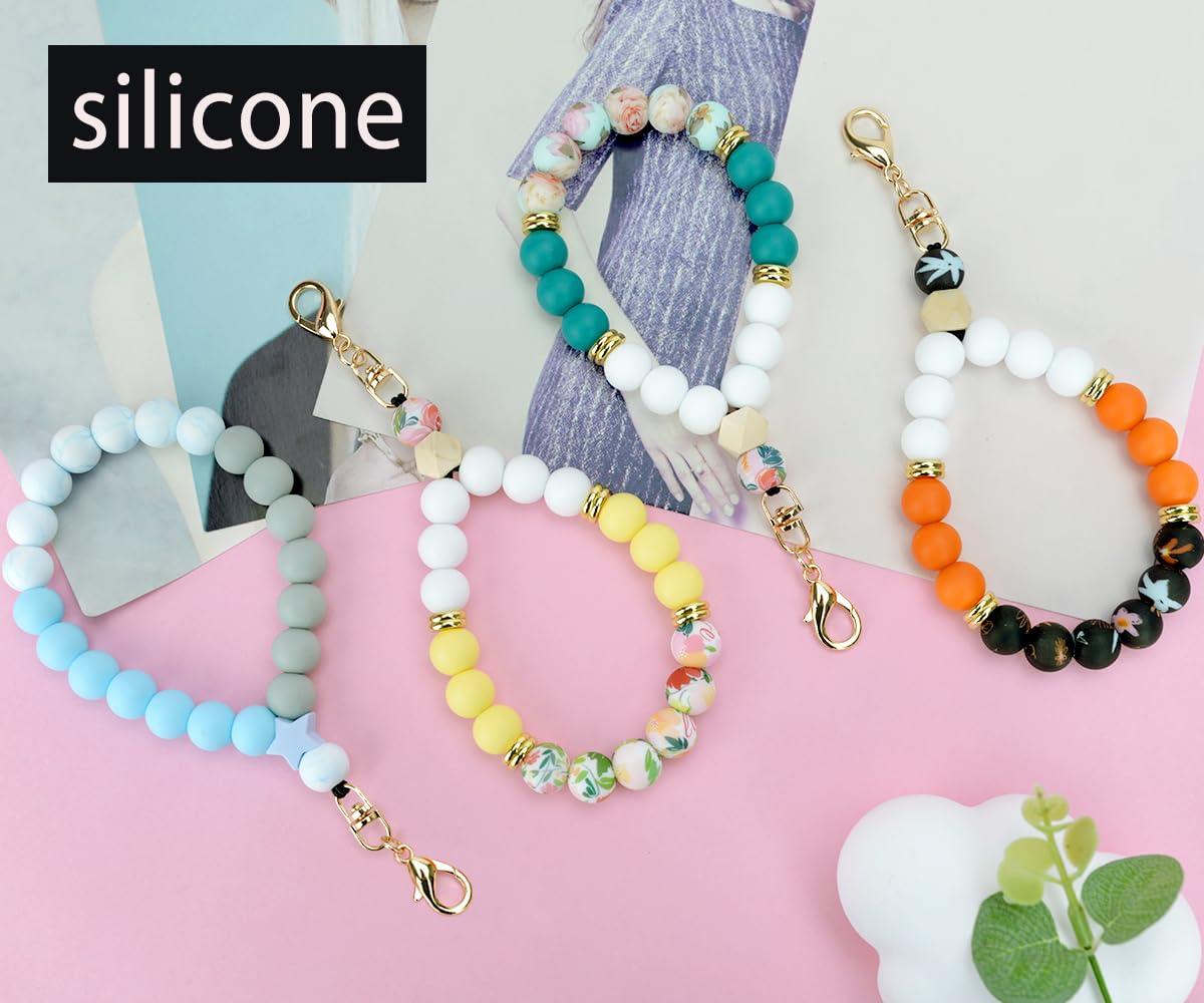 VICHUNHO Marble Silicone Beaded Phone Wrist Strap, Cellphone Lanyard with Tether Tab, Elastic Hands-Free Wristlet Bracelet - Image 3