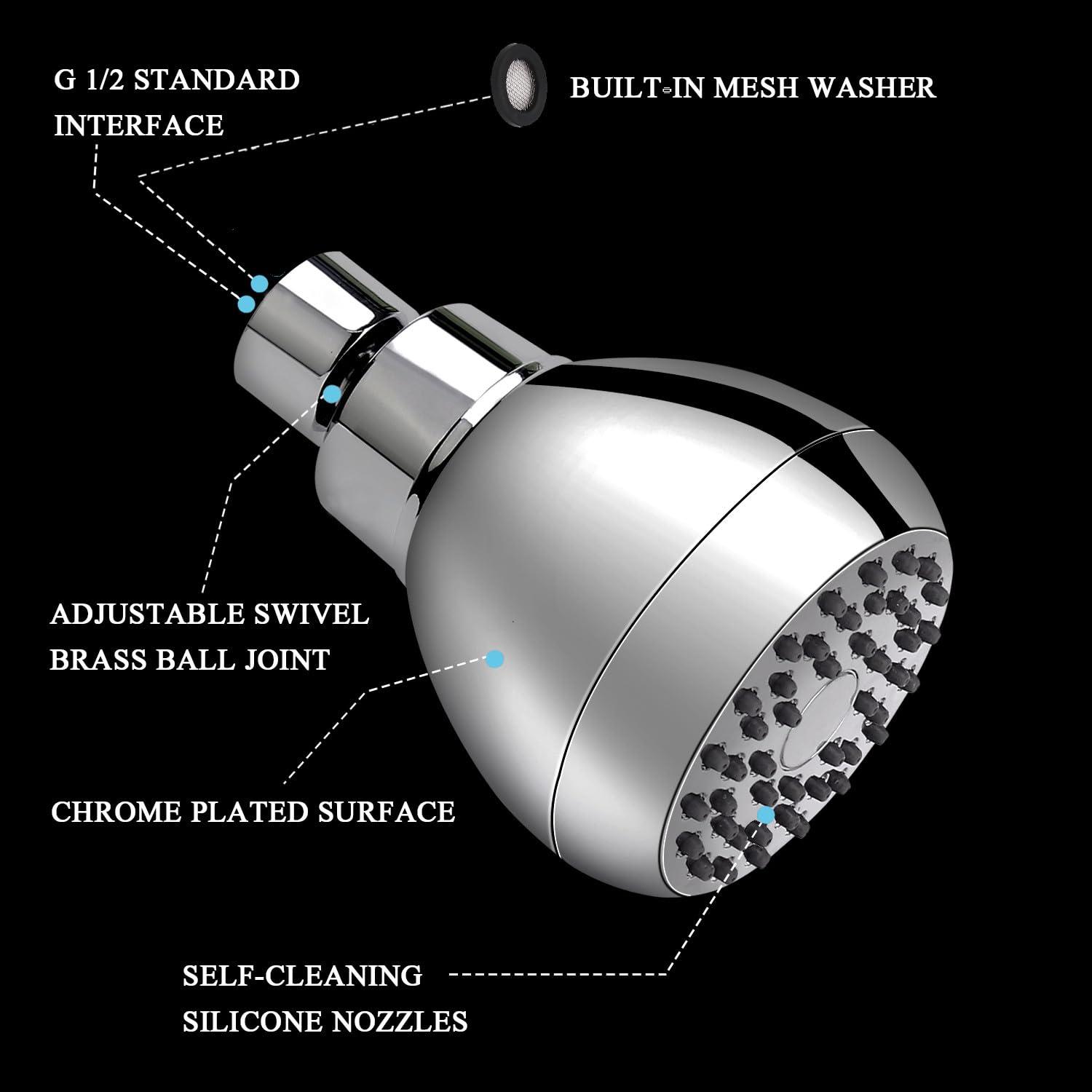 Aisoso High Pressure Shower Head 3 Inches Anti-clog Anti-leak Fixed Showerhead Chrome with Adjustable Swivel Brass Ball Joint for Relaxing and Comfortable Shower Experience - Image 5