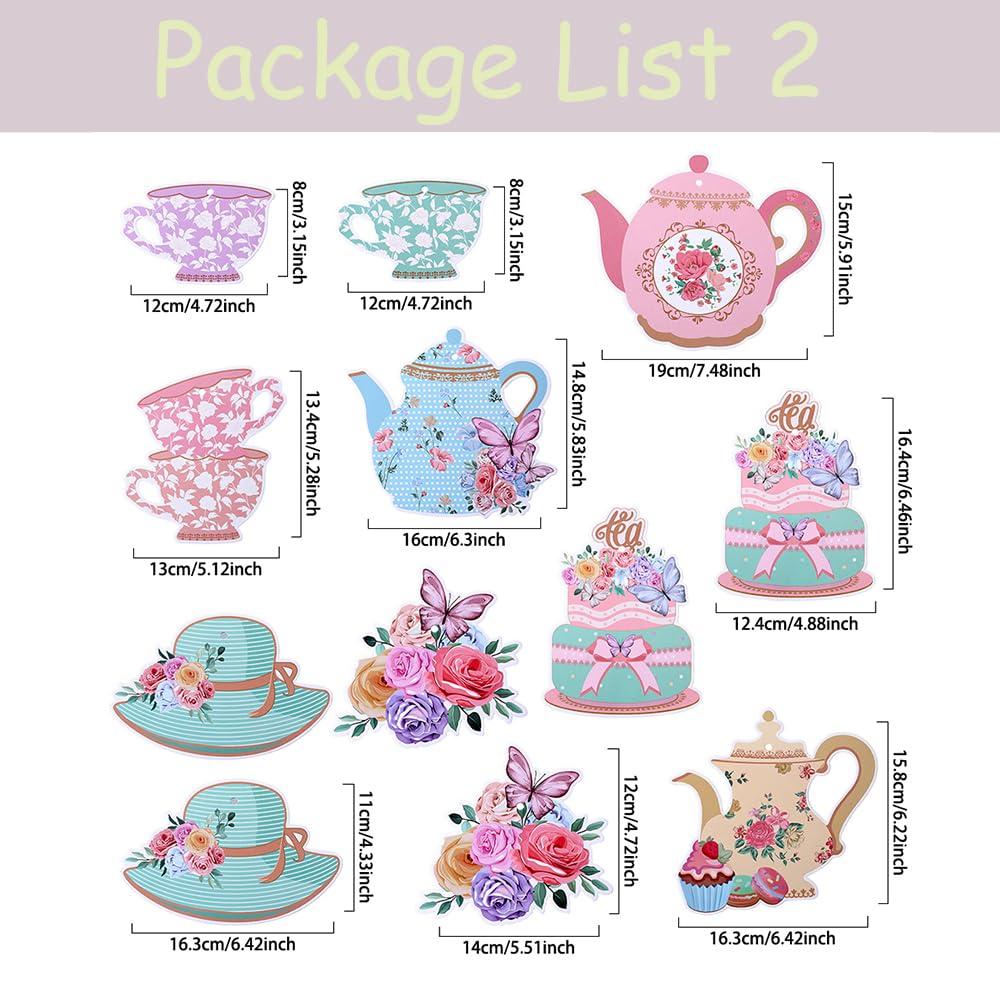 Tea Party Decorations 26Pcs Macaron Balloons with LETS PARTEA Foil Balloon Banner, Teacups andTeapot Hanging Swirls for Floral Spring Birthday Mother's Day Talking Tables Tea Party Supplies - Image 3