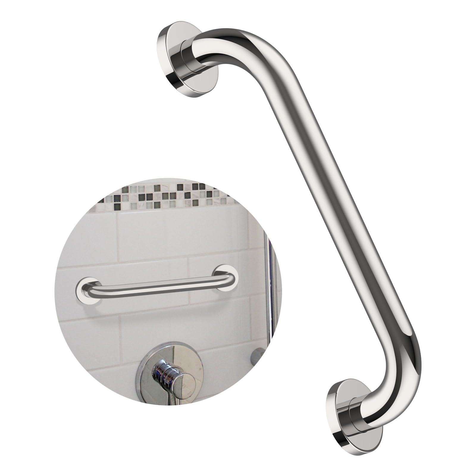 12 Inch Stainless Steel Shower Grab Bar - ZUEXT Shower Handle, Bathroom Balance Bar - Safety Hand Rail Support - Handicap, Elderly, Injury, Senior Assist Bath Handle (w/Self-Adhesive Stick-on Hook)