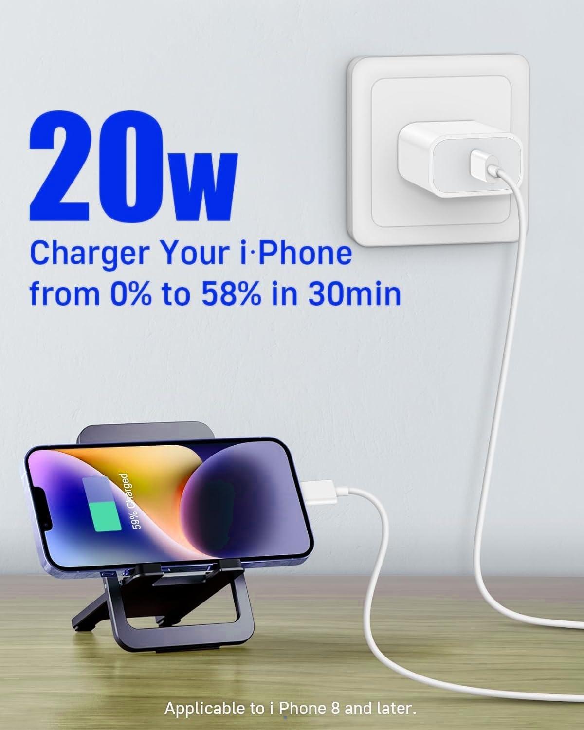 USB C Charger Block 20W,3-Pack PD Type C Wall Fast Charger Adapter with 3 Pack 6FT Long USB-C to Lightning Cable Compatible with i.Phone 14 13 12 11 XS XR X 8 i.Pad AirPods - Image 2