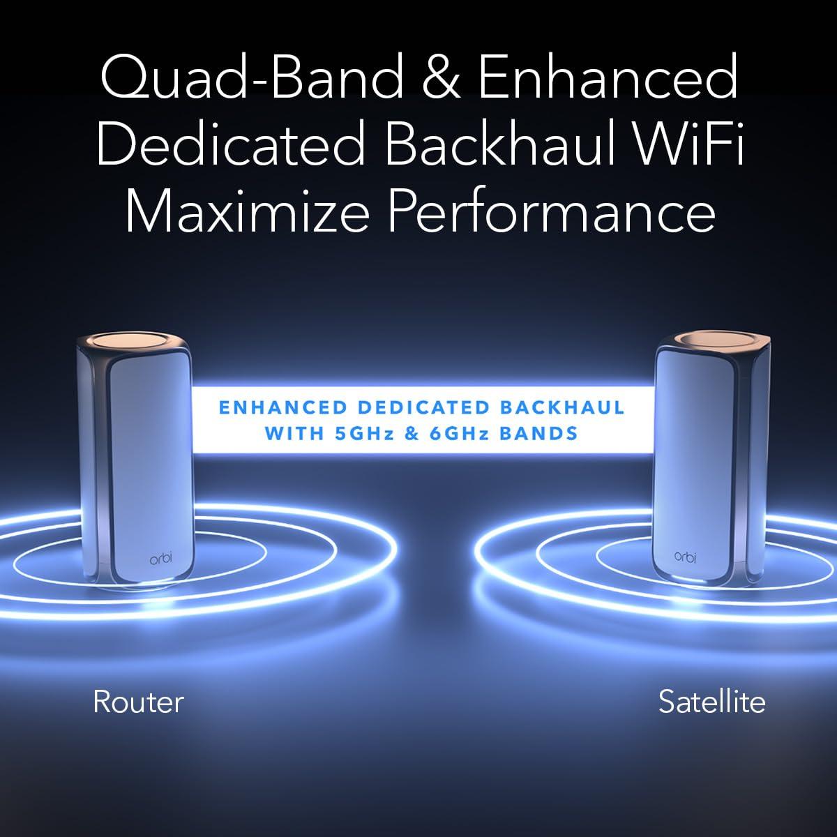 NETGEAR Orbi 970 Series Quad-Band WiFi 7 Mesh Network System (RBE973S), Router + 2 Satellite Extenders, Security Features, Up to 27Gbps, Covers Up to 10,000 sq. ft., 200 Devices, 10 Gig Internet Port - Image 4
