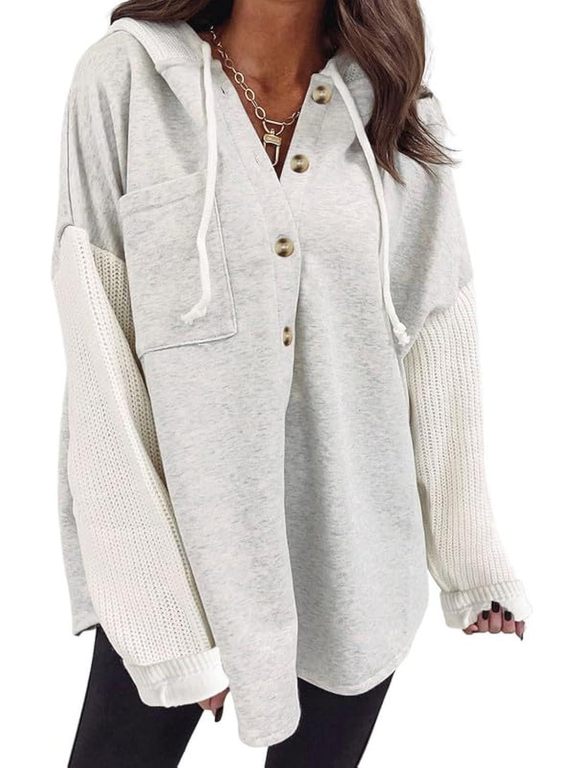 SHEWIN Oversized Sweatshirt for Women Loose Fit Casual Long Sleeve Button Hooded Sweatshirts Hoodies with Pocket