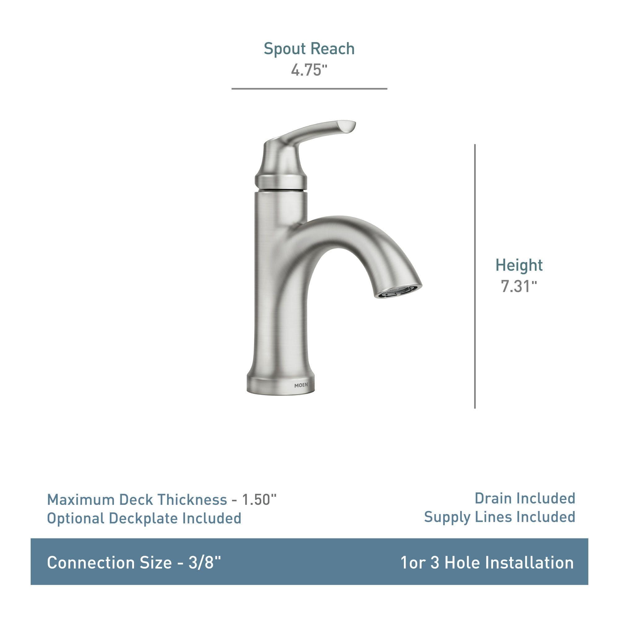 Moen 84980SRN Wellton Single-Handle Bathroom Faucet, One Hole Bathroom Sink Faucet with Optional Deck Plate and Drain Assembly, Spot Resist Brushed Nickel - Image 3