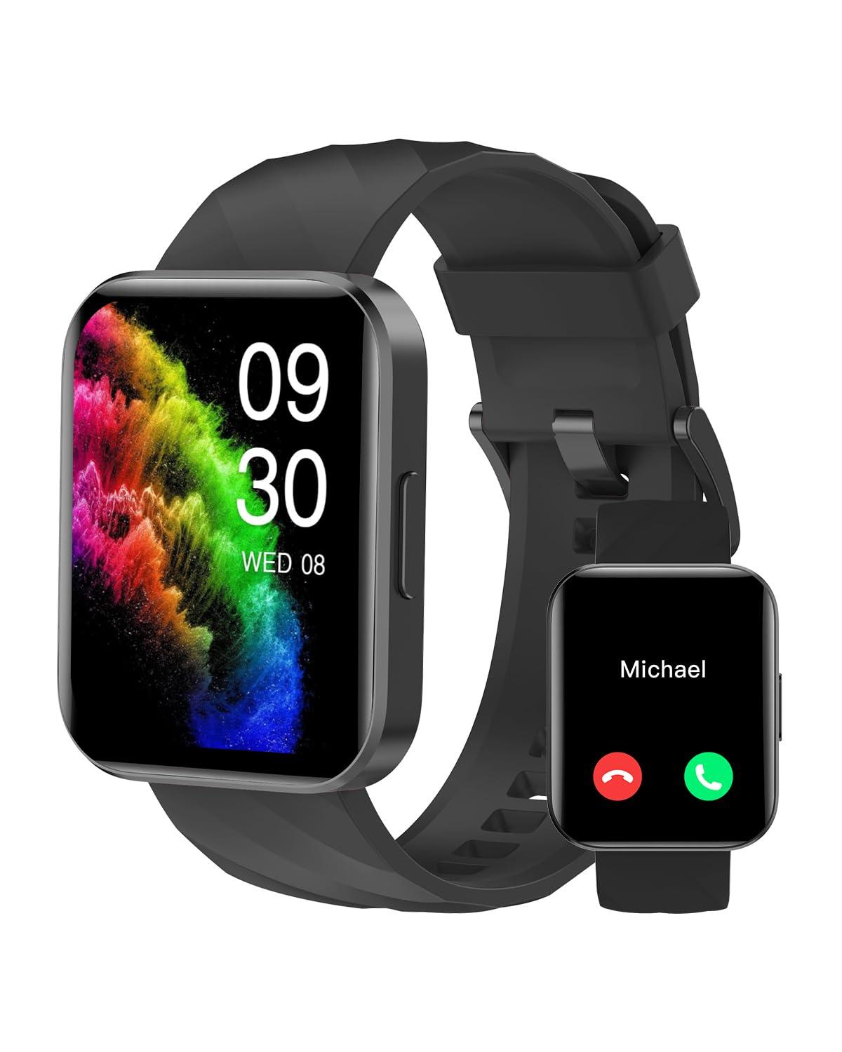 RUIMEN Smart Watches for Men Women (Answer/Make Calls) Compatible with iPhone/Android Phones, 1.85" HD Screen Fitness Tracker Heart Rate Monitor 100+ Sports Tracker Watch Waterproof (Black)