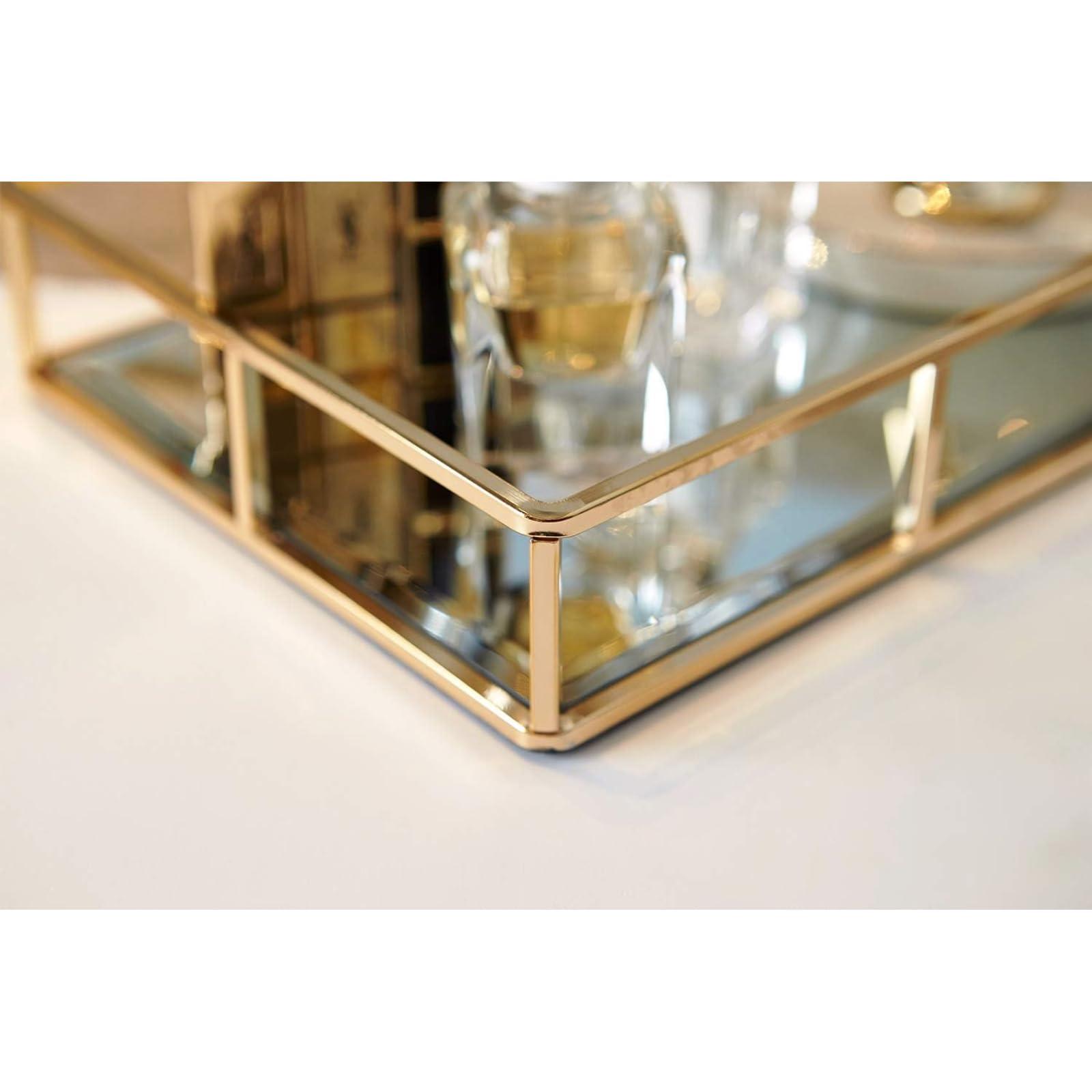 PuTwo Tray Mirror, Gold Dresser Ornate Tray Metal Decorative Tray Jewelry Perfume Organizer Makeup Tray for Vanity, Dresser, Bathroom, Bedroom - Image 6