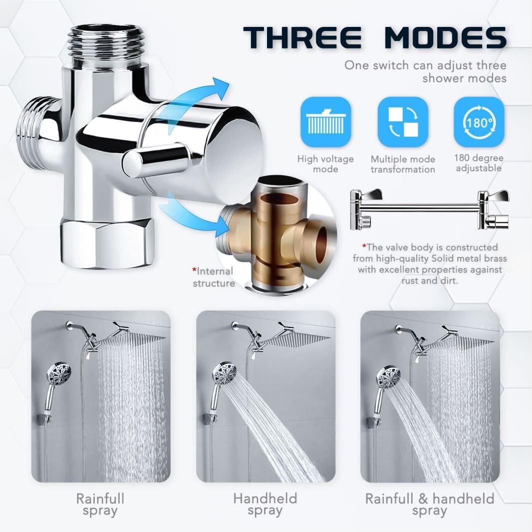 Razime 12''Rainfall Shower Head with Handheld Combo High Pressure 8+2 MODE built-in power wash, Stainless Steel Chrome Showerhead with 11'' Extension Arm Height/Angle Adjustable with Holder&60"Hose - Image 5