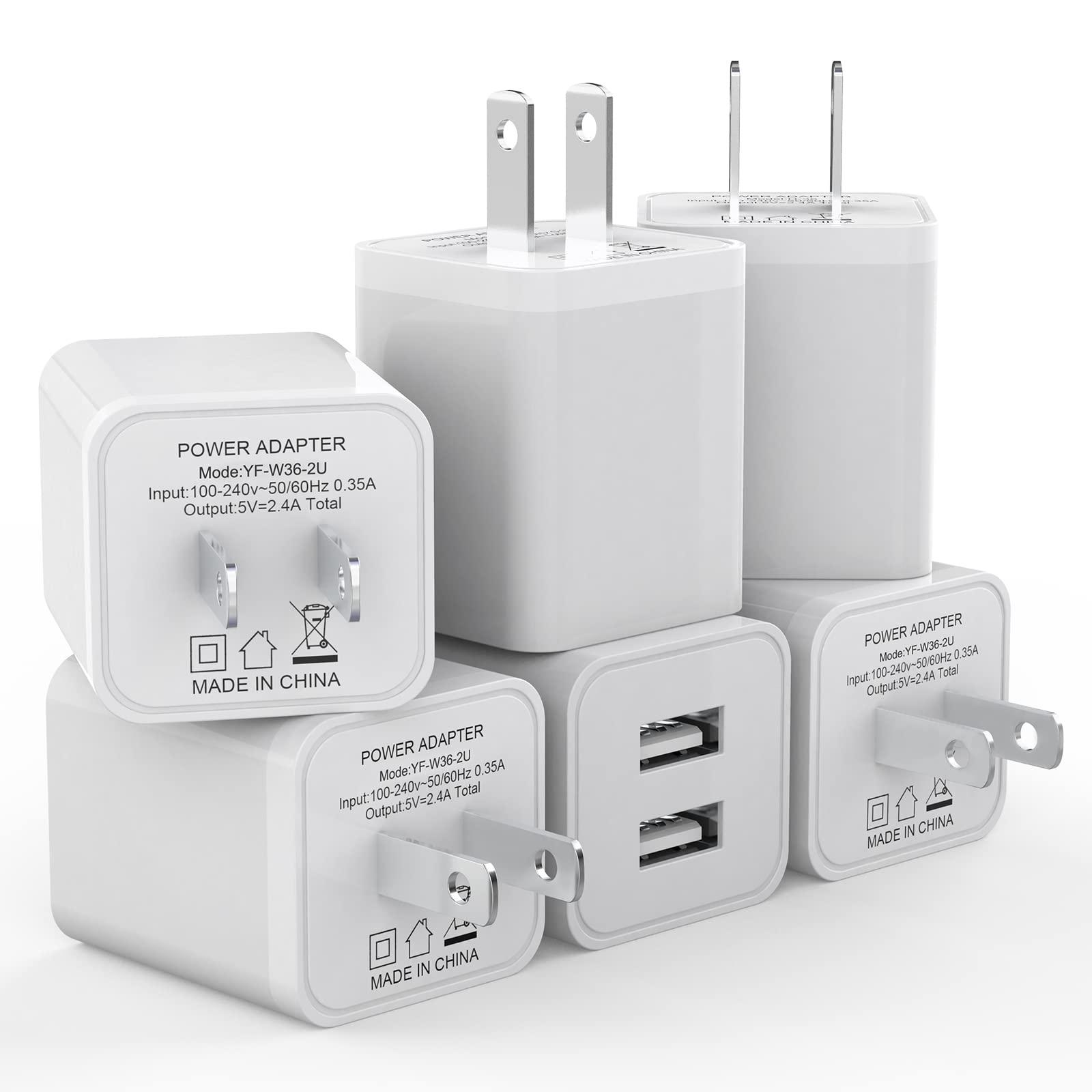 6Pack USB Wall Charger, iGENJUN 2.4A Phone Charger Dual USB Port Cube Power Plug Adapter Fast Wall Chargers Block Compatible with iPhone 16/16 Pro/15/15 Pro, Samsung Galaxy, Pixel, LG, Android-White
