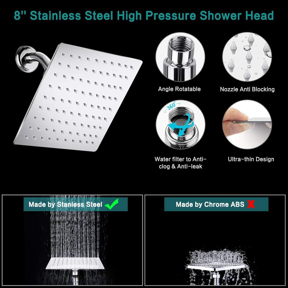 Shower Head, 8 Inch High Pressure Rainfall Shower Head/Handheld Shower Combo with 11 Inch Extension Arm, 9 Settings Adjustable Anti-leak Shower Head with Holder/Hose, Height/Angle Adjustable - Image 7