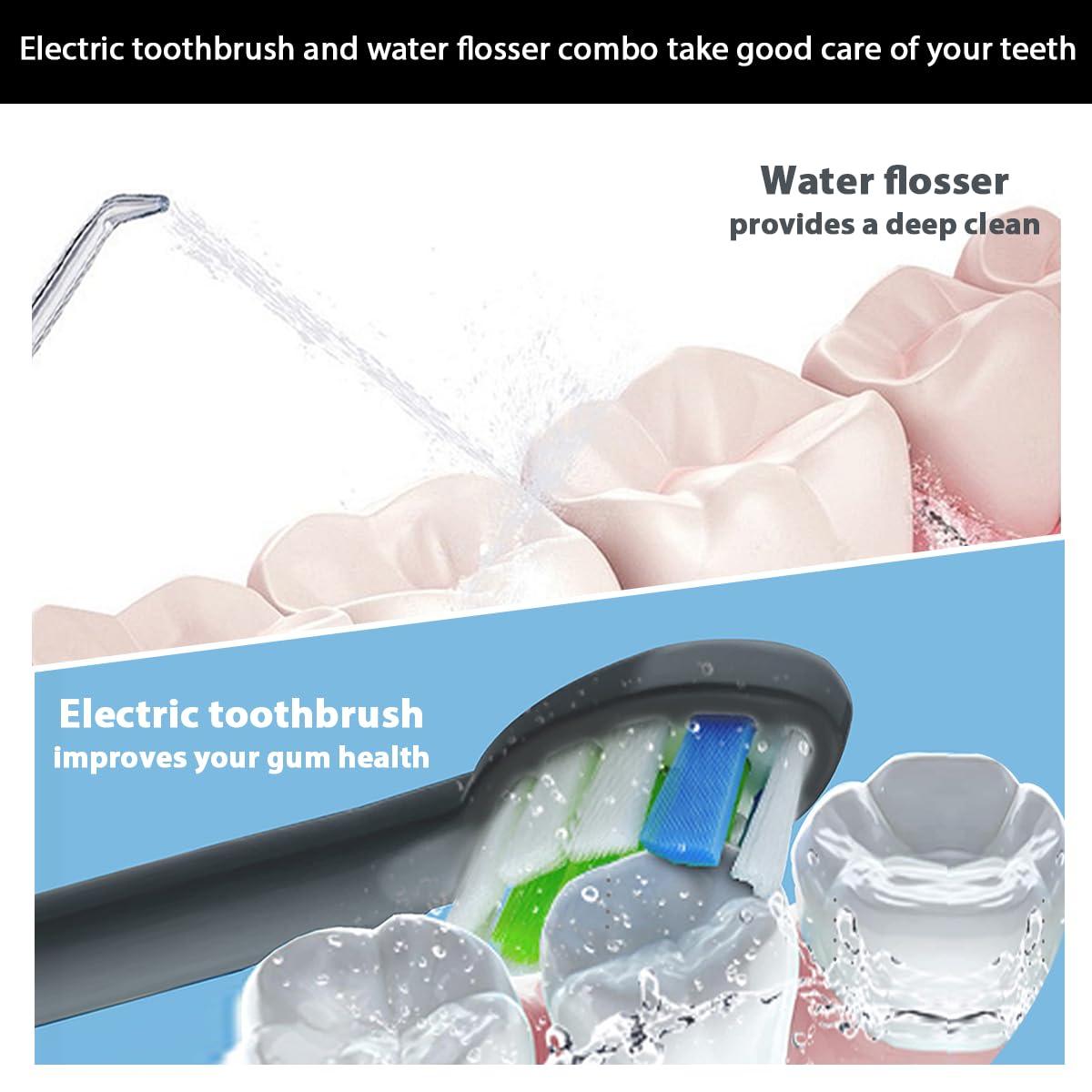 2-1 Oral Clean Kit- Water Dental flosser & Electric Toothbrush Combo- Brushing & Flossing- for Teeth Cleaning and Gum Health (Black) - Image 7