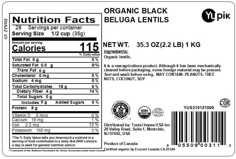 Yupik Organic Black Beluga Lentils, 2.2 lb (35.3 oz), Non-GMO, Vegan, Gluten-Free, Kosher, Raw, Sugar-Free - Rich in Protein, Fiber & Iron, Perfect for Soups & Salads - Image 2