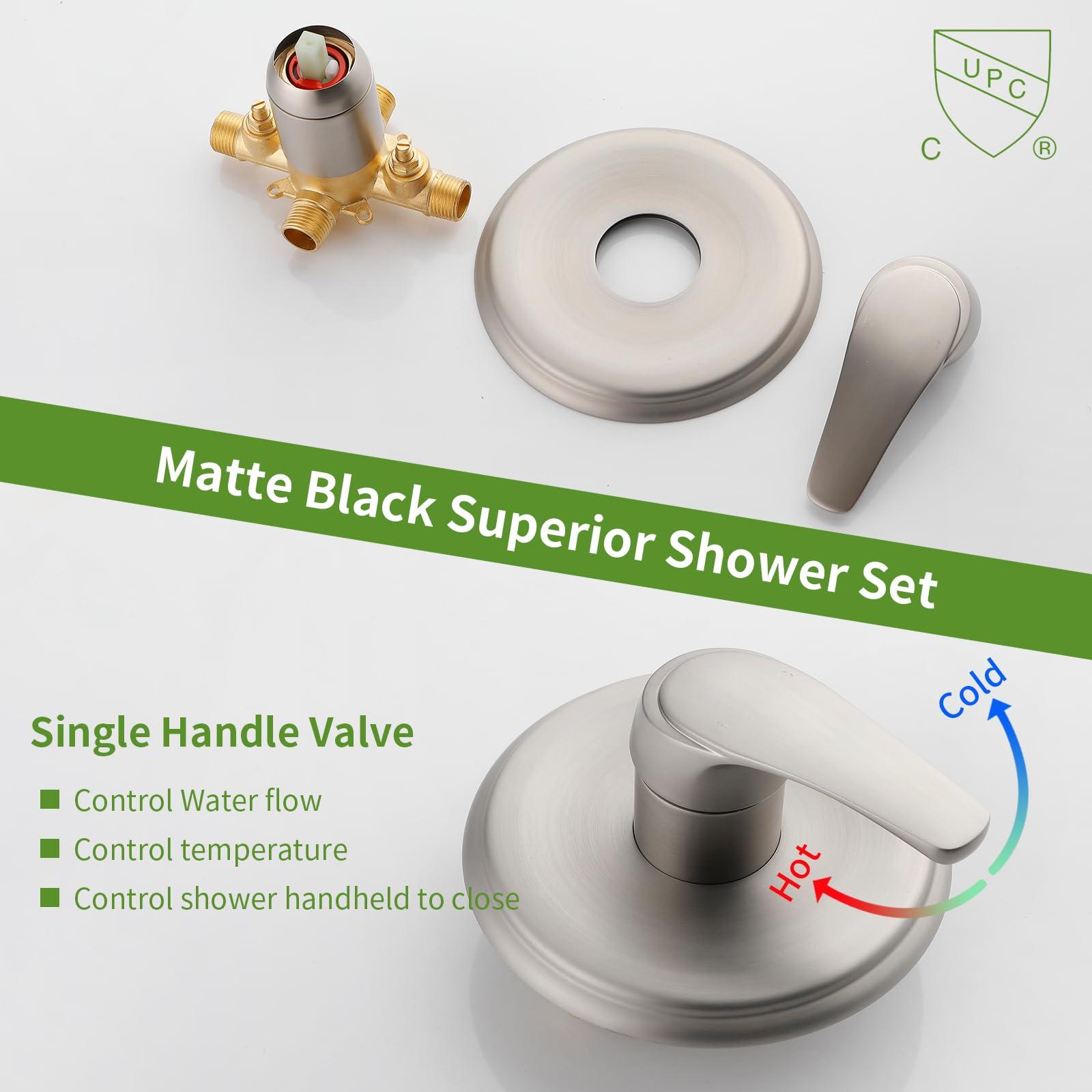 VIKASI Tub Shower Faucet Set with 10 Spray Handheld Shower Brushed Nickel Shower System with Tub Spout Single Handle 4.7 Inch Shower Handheld Shower Fixtures Tub and Shower Trim Kit - Image 6