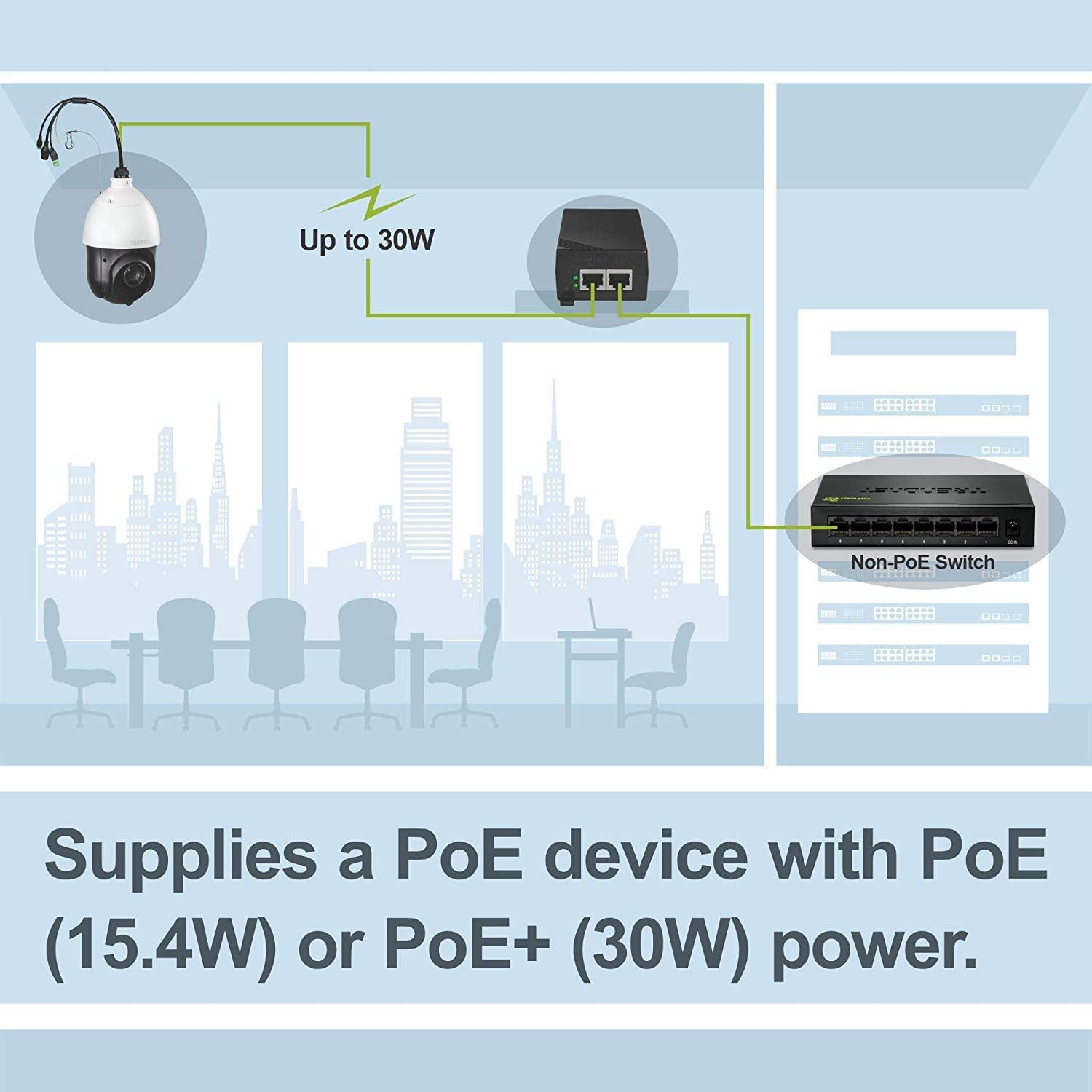 TRENDnet Gigabit Power Over Ethernet Plus Injector, PoE+ (30W) Power Network Distances Up to 100M (328 ft.), Black, TPE-115GI (Pack of 1) - Image 5