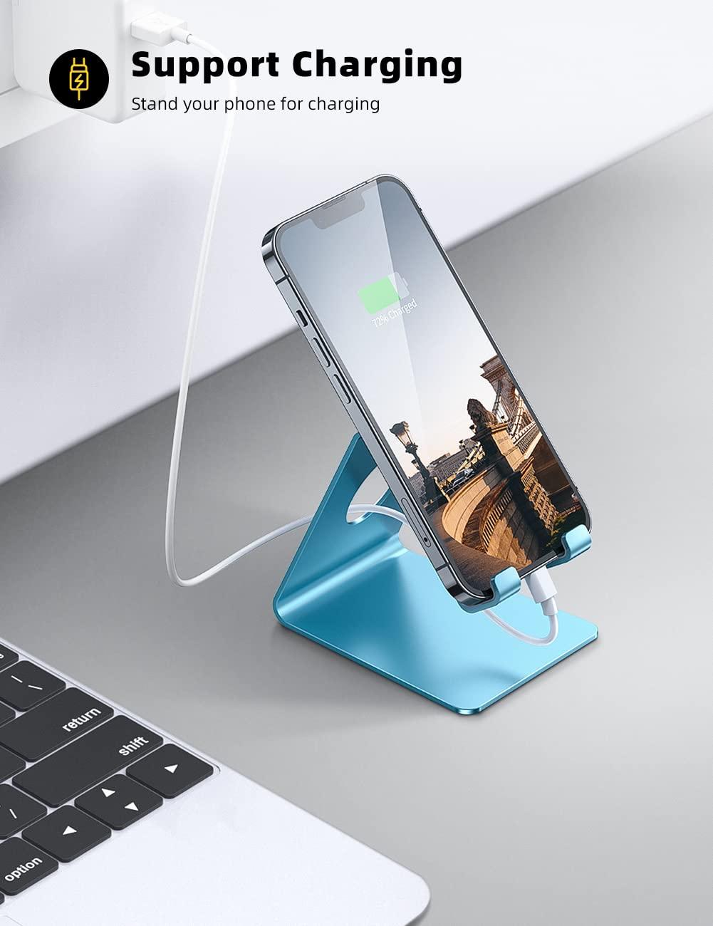 Lamicall Cell Phone Stand, Desk Phone Holder Cradle, Compatible for Phone 13 12 Mini 11 Pro Xs Max XR X 8 7 6 Plus SE, Smartphones Dock, Office Desktop Accessories - Blue - Image 3