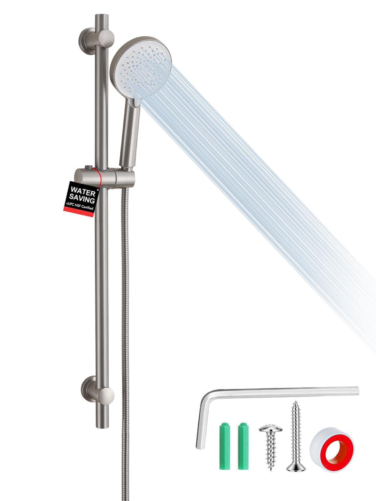 RALANDA Handheld Shower Head with Slide Bar, 2.5GPM High Pressure 3-Function Adjustable Handheld Shower Head with 59-Inch Hose and Adjustable Holder (Nickel)