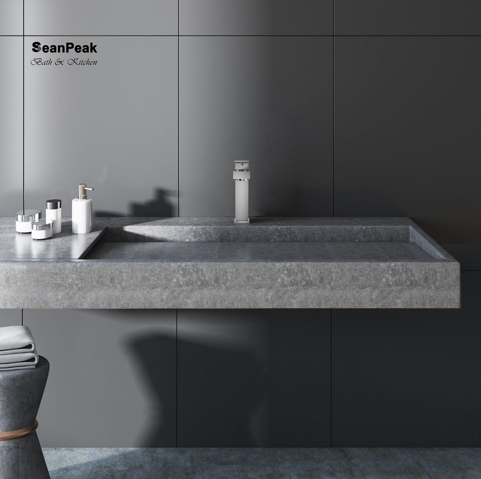 SeanPeak Bathroom Faucet, Brushed Nickel Bathroom Faucets, Solid Brass Sink Faucet, Lead-Free Single Handle Vanity Faucets with 2 Water Supply Hoses & Drain Stopper - Image 9
