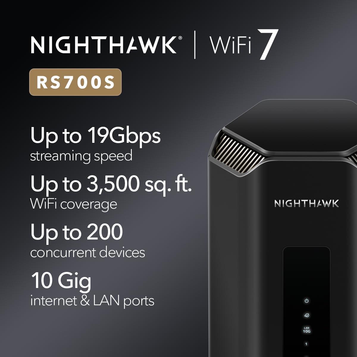 NETGEAR Nighthawk Tri-Band WiFi 7 Router (RS700S) - Security Features, BE19000 Wireless Speed (up to 19Gbps) – 10 Gig Internet Port - Covers up to 3,500 sq. ft., 200 Devices – 1-Year Armor Included - Image 2