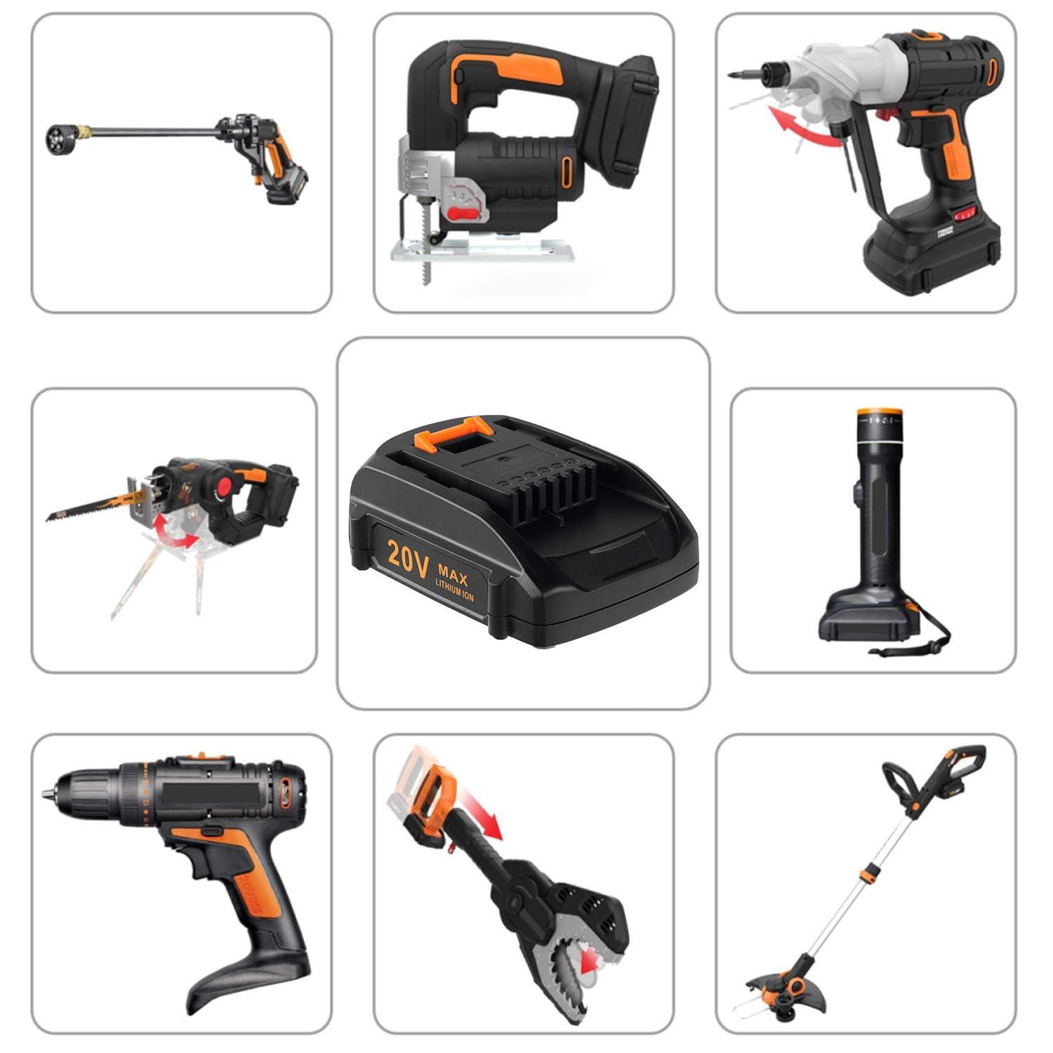 Cell9102 Replacement 20V Battery and Charger Starter Kit, WA3525 Lithium Battery and Charger WA3732 Compatible with Worx 20-Volt Cordless Power Tools - Image 2