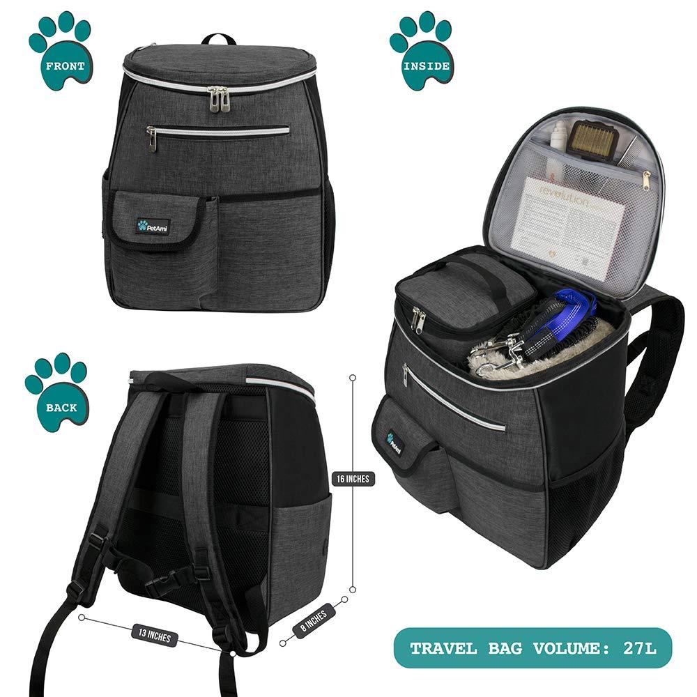 PetAmi Dog Travel Bag Backpack, Airline Approved Dog Bags for Traveling, Puppy Diaper Bag Supplies, Pet Camping Essentials Hiking Accessories Dog Mom Gift, Food Container, Collapsible Bowls, Dark Gray - Image 2