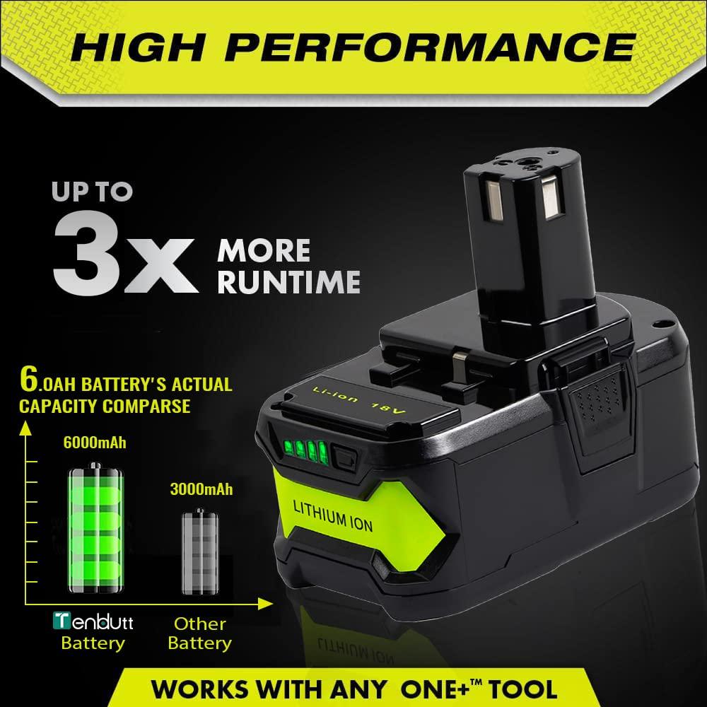 TenHutt 【Upgrade】 2 Packs 6.0Ah Lithium Replacement Battery for Ryobi 18V ONE+ Cordless Power Tool P108(130429054) Compatible with P102 P103 P104 P105 P107 P108 Lithium Battery - Image 5