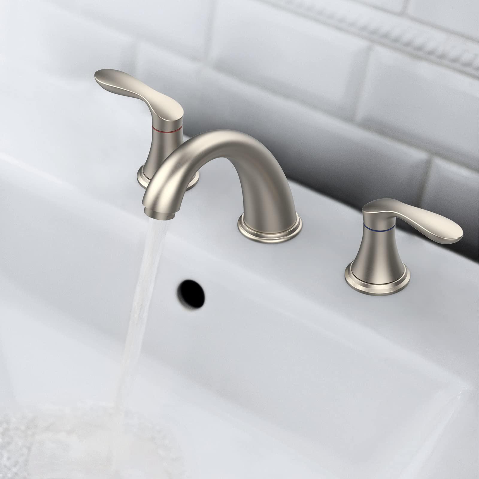 Bathroom Sink Faucet, Faucet for Bathroom Sink, Widespread Brushed Nickel Bathroom Faucet 3 Hole with Stainless Steel Pop Up Drain and cUPC Lead-Free Hose - (Brushed Nickel) - Image 5
