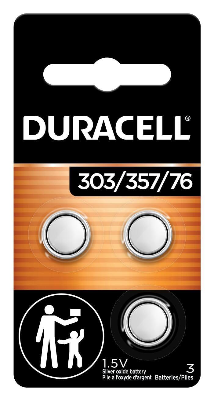 Duracell 303/357/76 Silver Oxide Button Battery, 3 Count Pack, 303/357/76 1.5 Volt Battery, Long-Lasting For Watches, Devices, Calculators, And More