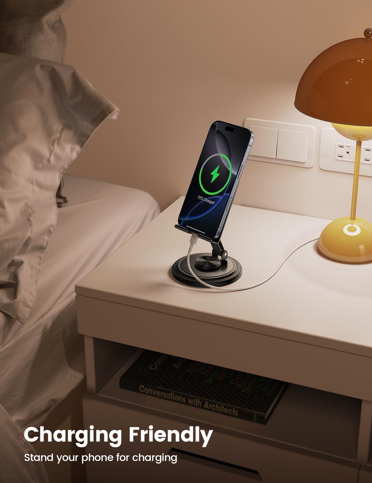 Lamicall Adjustable Phone Stand for Desk - 360 Rotating Foldable Cell Phone Holder Desktop Portable Cellphone Stand, Office Desk Accessories for iPhone 16 15 14 13 Pro Max, 4-10” Smartphones, iPad - Image 3