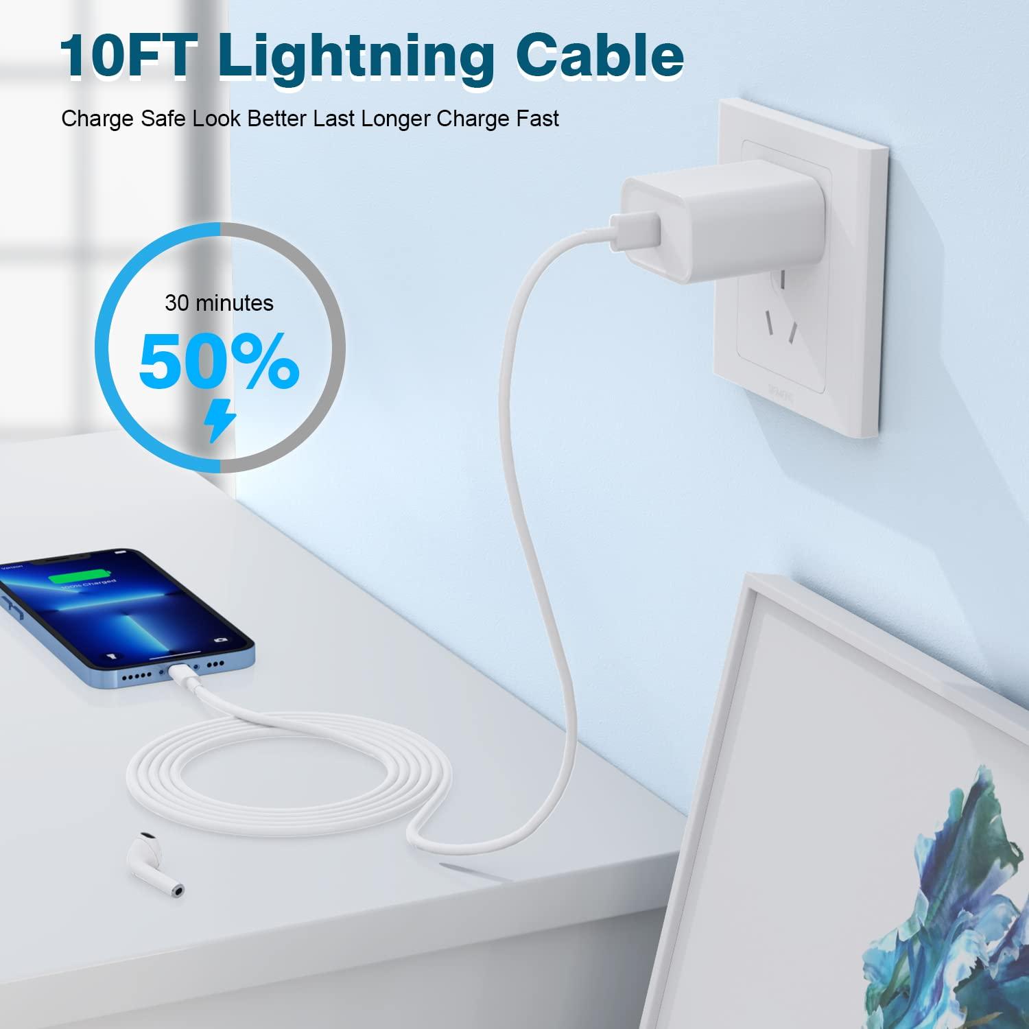 iPhone Fast Charger,Extra Long iPhone Charger Fast Charging 10Foot 2Pack i Phone Chargers 10FT USB C to Lightning Cable Cord Adapter for iPhone 14 Pro Max/14 Plus/13 Mini/13/12/11/X/XR/SE/iPad/AirPods - Image 4