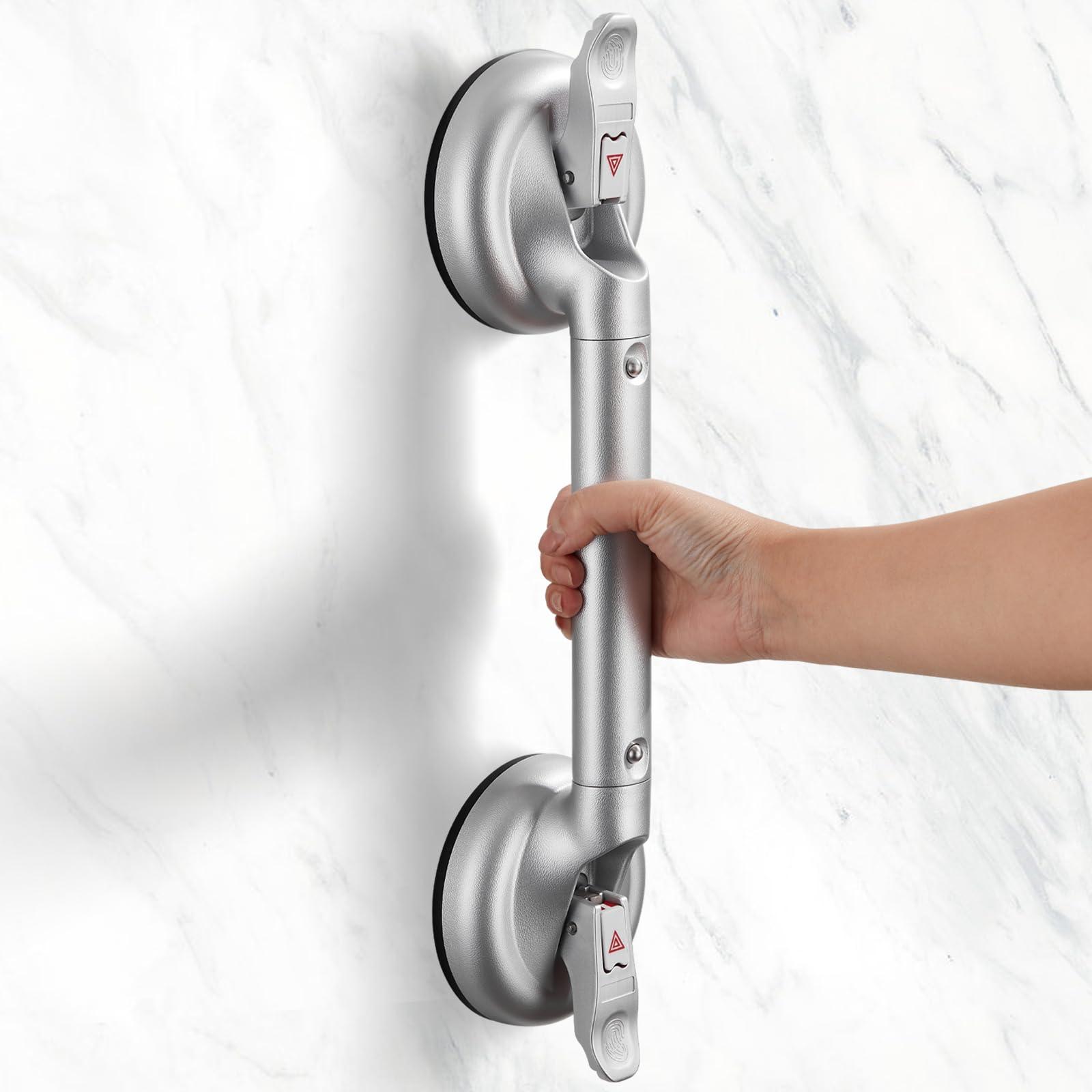 KSITEX Upgrade Shower Handle, Grab Bar for Bathtubs and Showers for Elderly Wall Mount, Heavy Duty Strong Suction Cup with Patches Support 200LB 16inch Silver - Image 2
