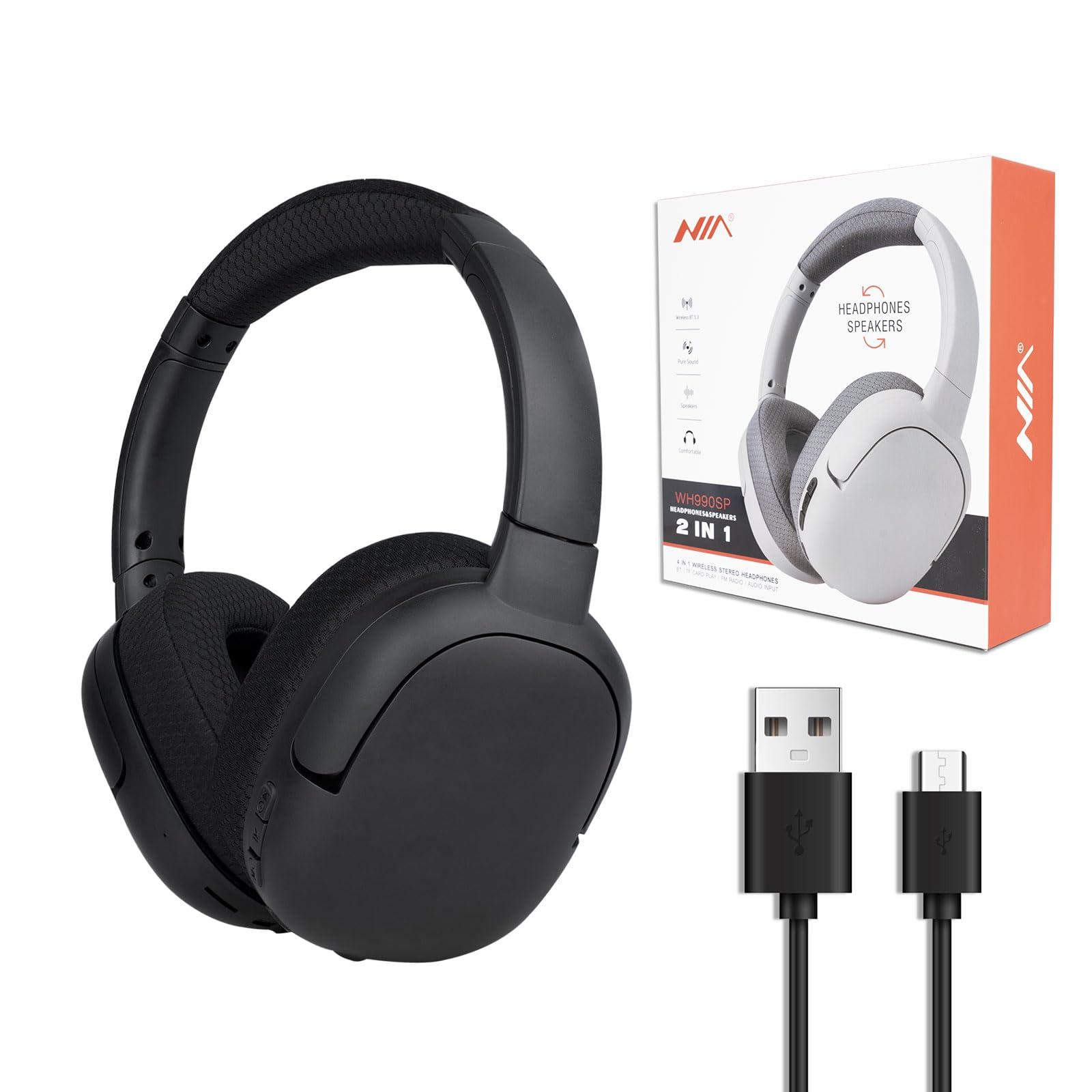 XuanGui 2-in-1 Over Ear Bluetooth Speaker Headphones, 45 Hours Playtime, FM Wireless Headphones with Mic, for Travel Work, HiFi Stereo, Deep Bass, Black - Image 6