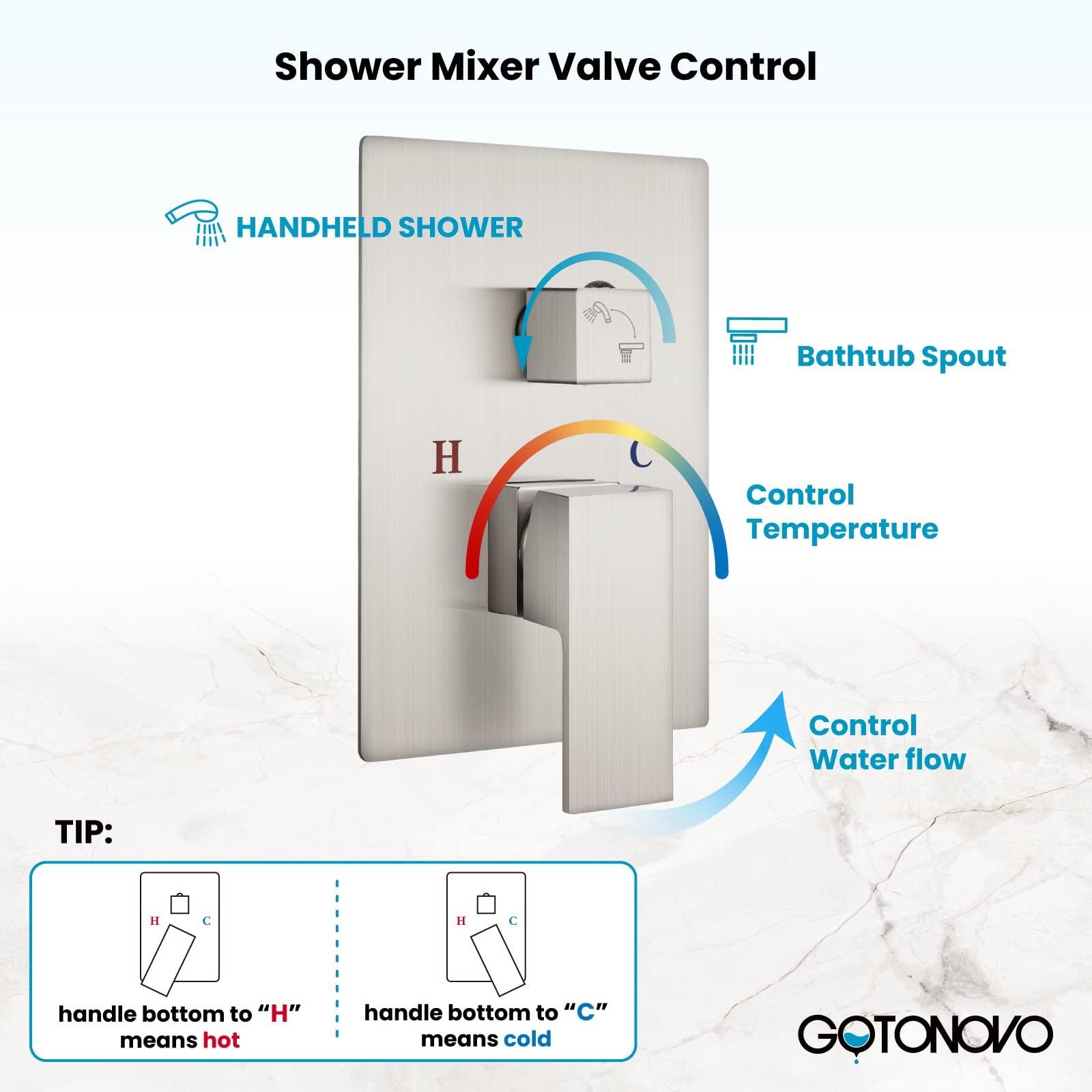 gotonovo Wall Mounted Bathtub Faucet with Hand Held Sprayer,Tub Shower Faucet Set,Single Handle Bathroom Shower System Mixer for Tub,Rough-In Valve Included Swivel Tub Spout Brushed Nickel - Image 9